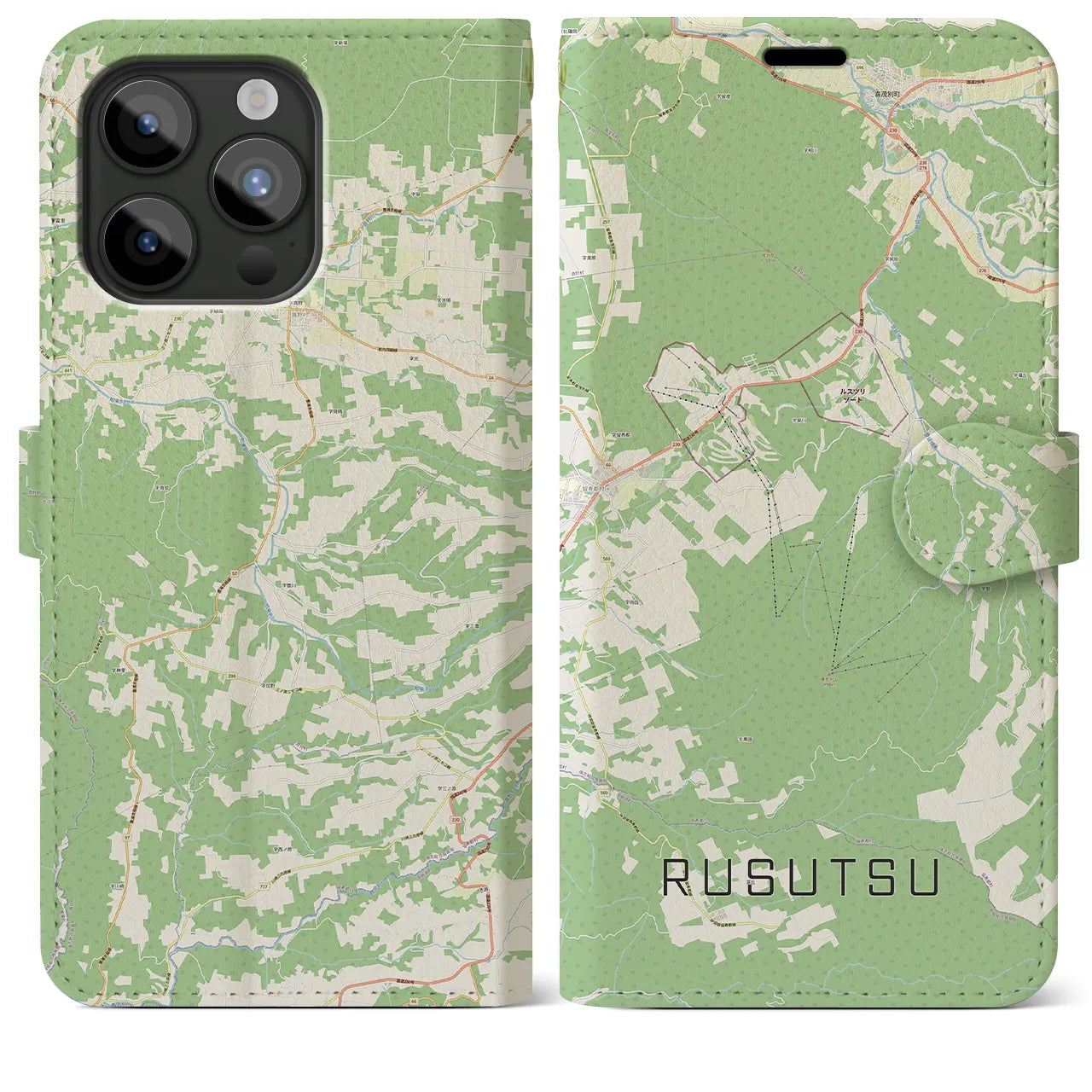 【留寿都(北海道)】地図柄iPhoneケース(手帳タイプ)ナチュラル・iPhone 15 Pro Max 用