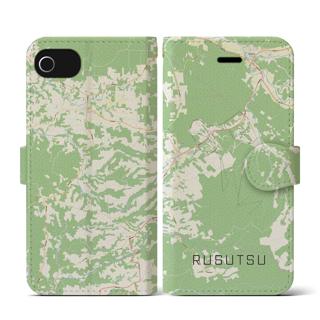 【留寿都(北海道)】地図柄iPhoneケース(手帳タイプ)ナチュラル・iPhone SE(第3 / 第2世代) / 8 / 7 / 6s / 6 用