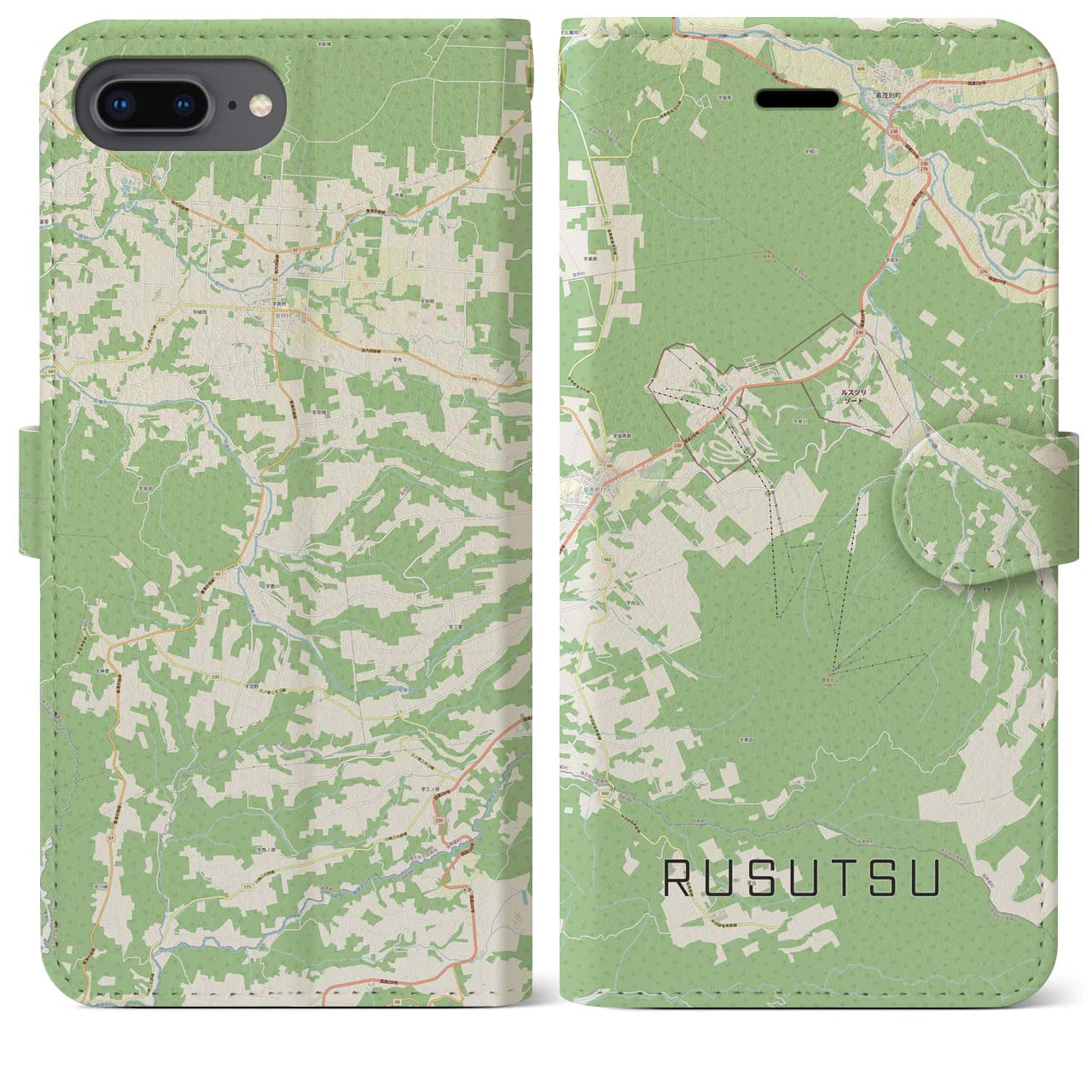 【留寿都(北海道)】地図柄iPhoneケース(手帳タイプ)ナチュラル・iPhone 8Plus /7Plus / 6sPlus / 6Plus 用