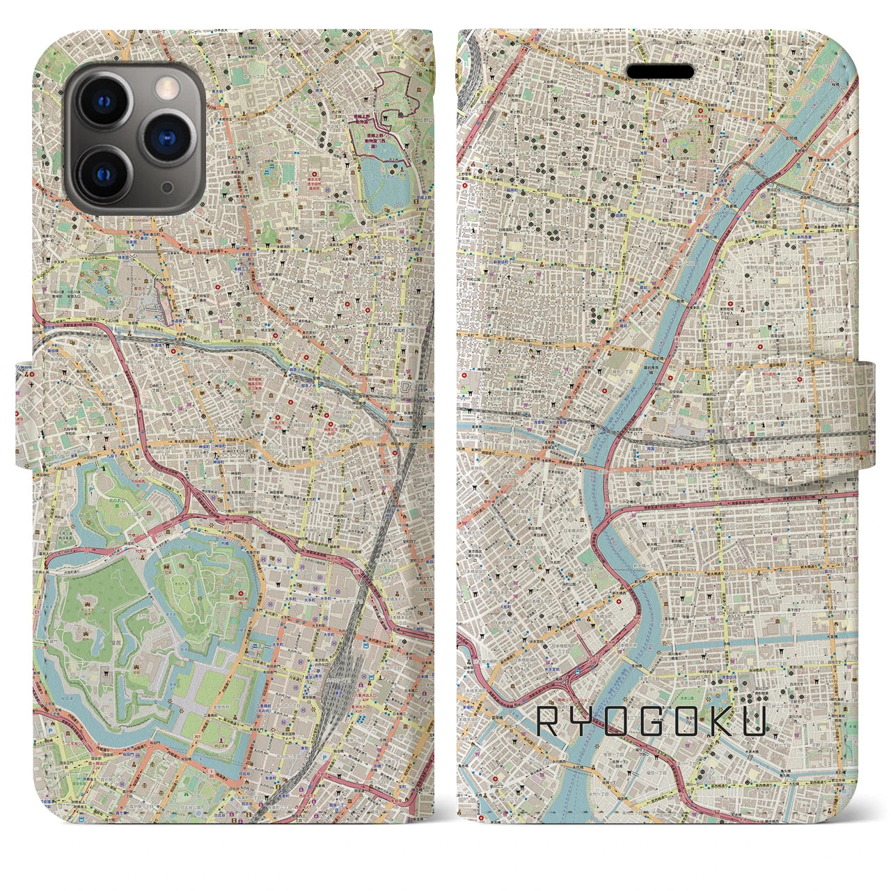【両国(東京都)】地図柄iPhoneケース(手帳タイプ)ナチュラル・iPhone 11 Pro Max 用