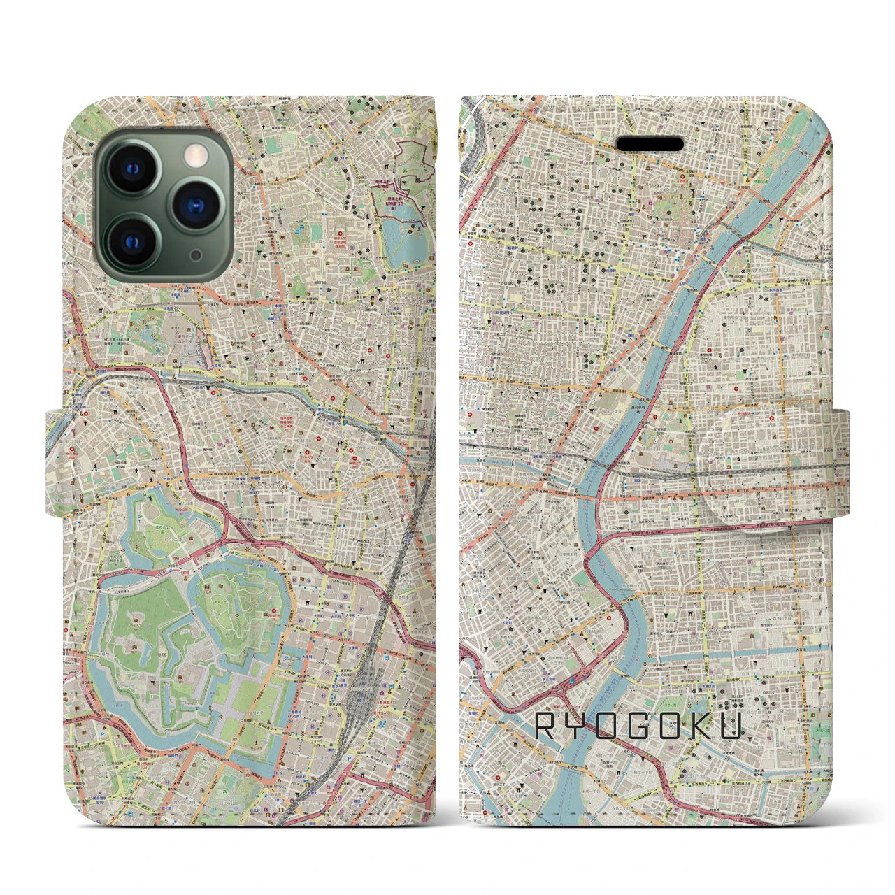 【両国(東京都)】地図柄iPhoneケース(手帳タイプ)ナチュラル・iPhone 11 Pro 用
