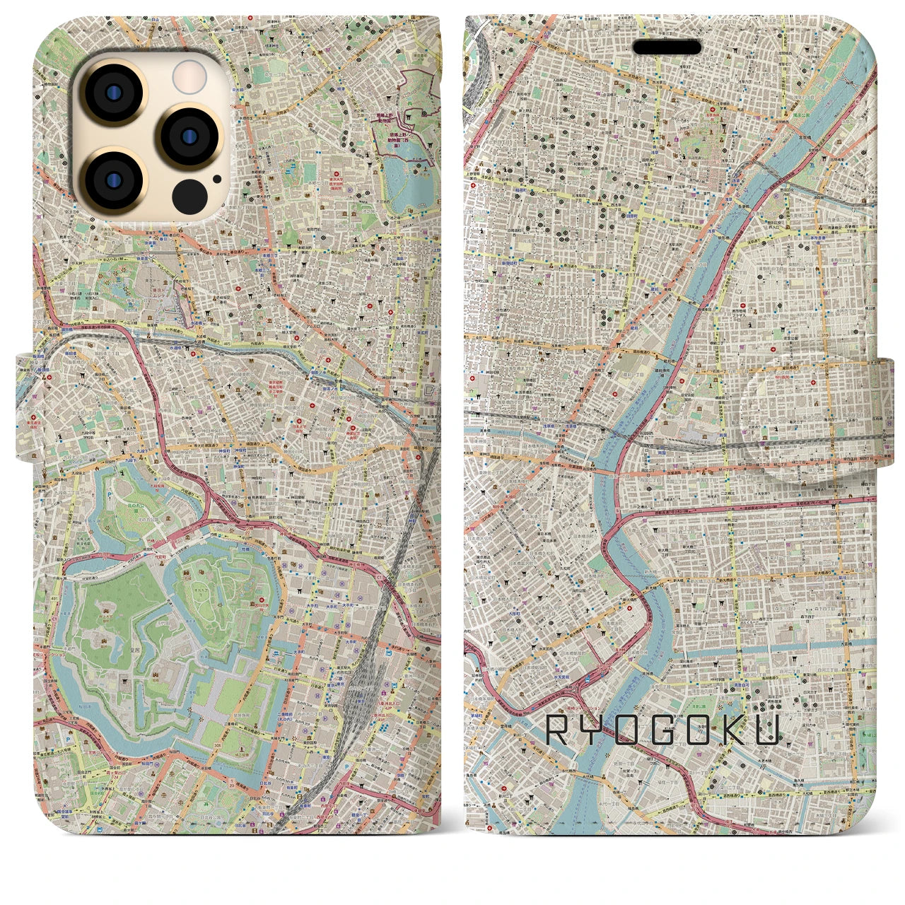 【両国(東京都)】地図柄iPhoneケース(手帳タイプ)ナチュラル・iPhone 12 Pro Max 用