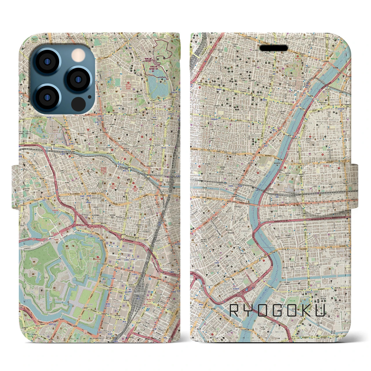 【両国(東京都)】地図柄iPhoneケース(手帳タイプ)ナチュラル・iPhone 12 / 12 Pro 用