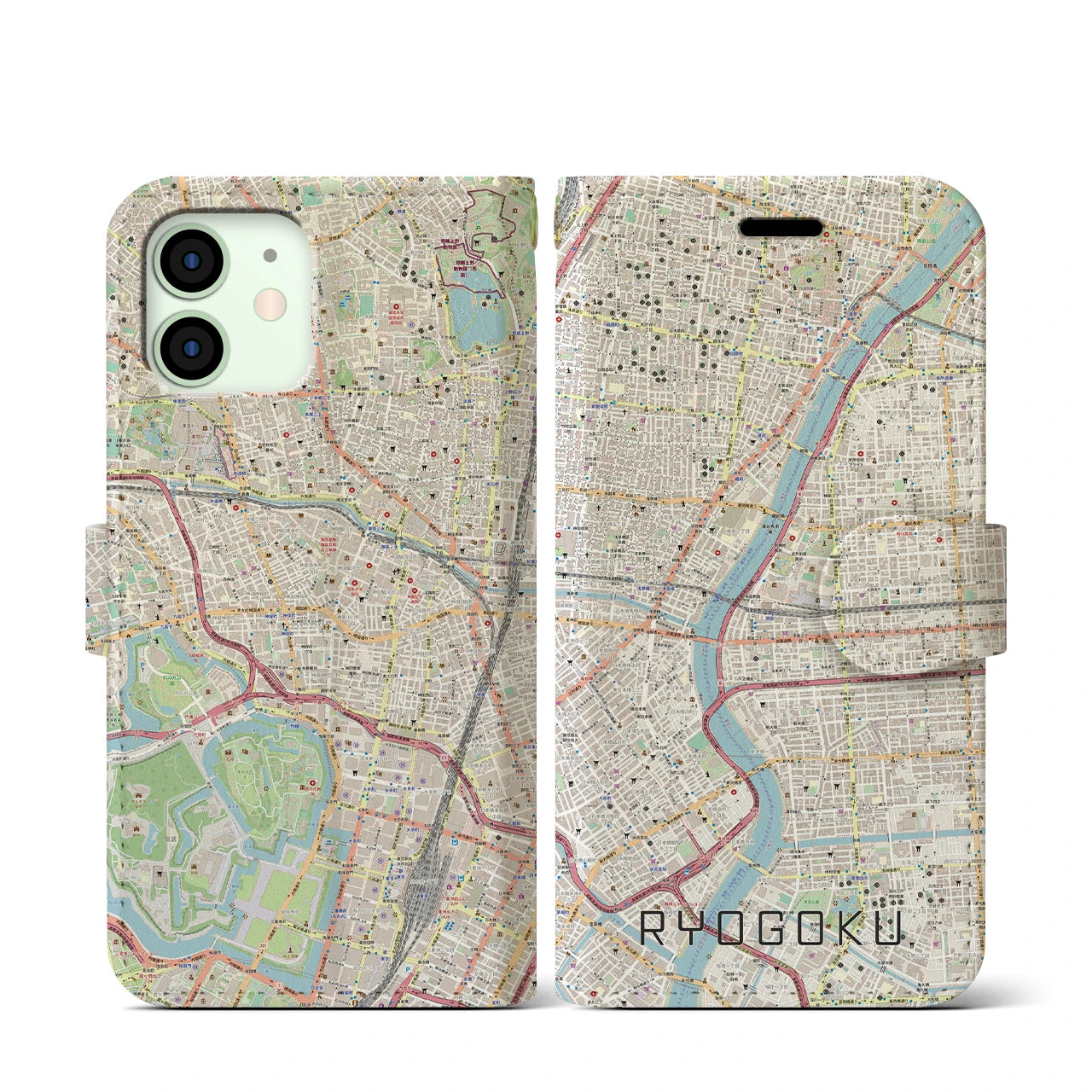 【両国(東京都)】地図柄iPhoneケース(手帳タイプ)ナチュラル・iPhone 12 mini 用