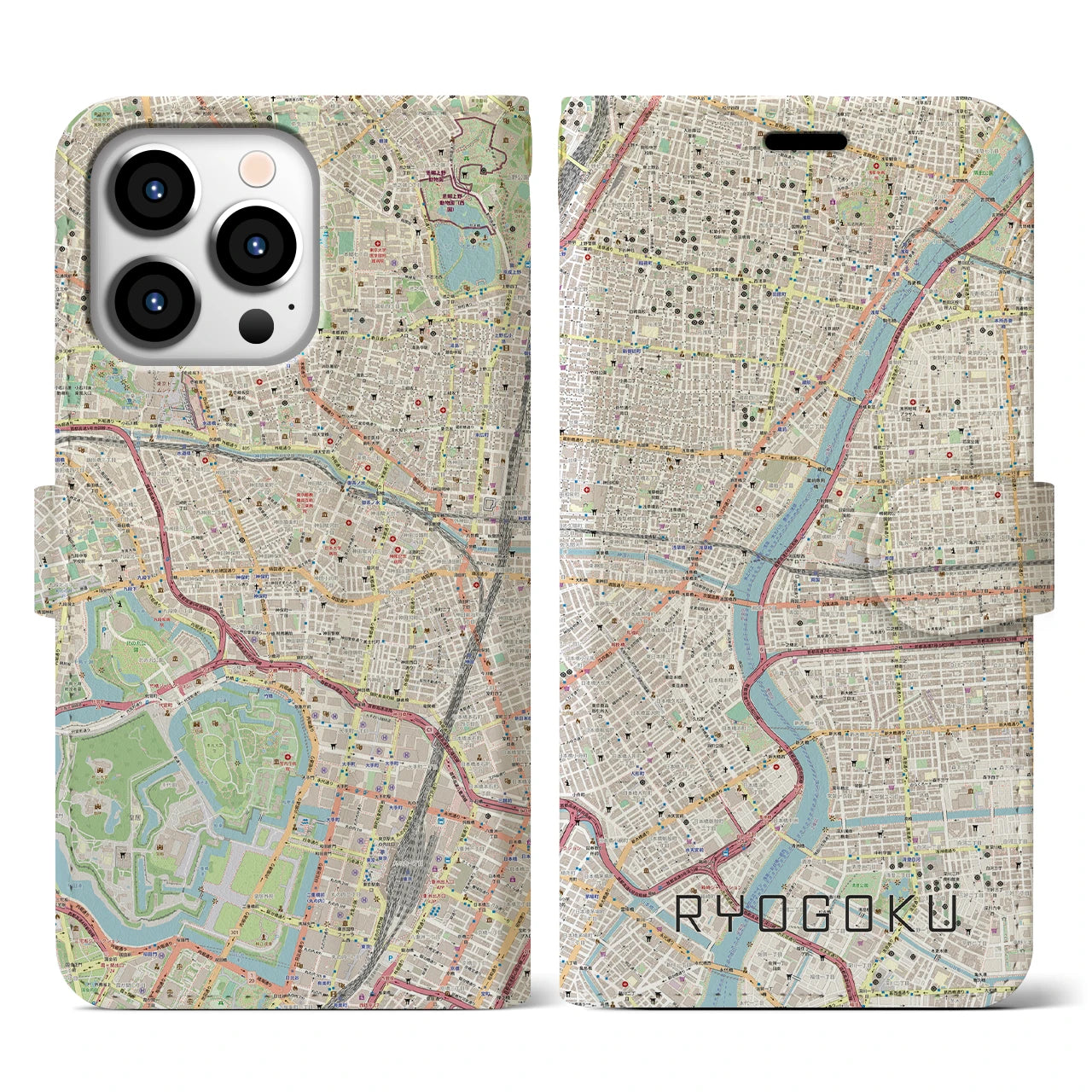 【両国(東京都)】地図柄iPhoneケース(手帳タイプ)ナチュラル・iPhone 13 Pro 用