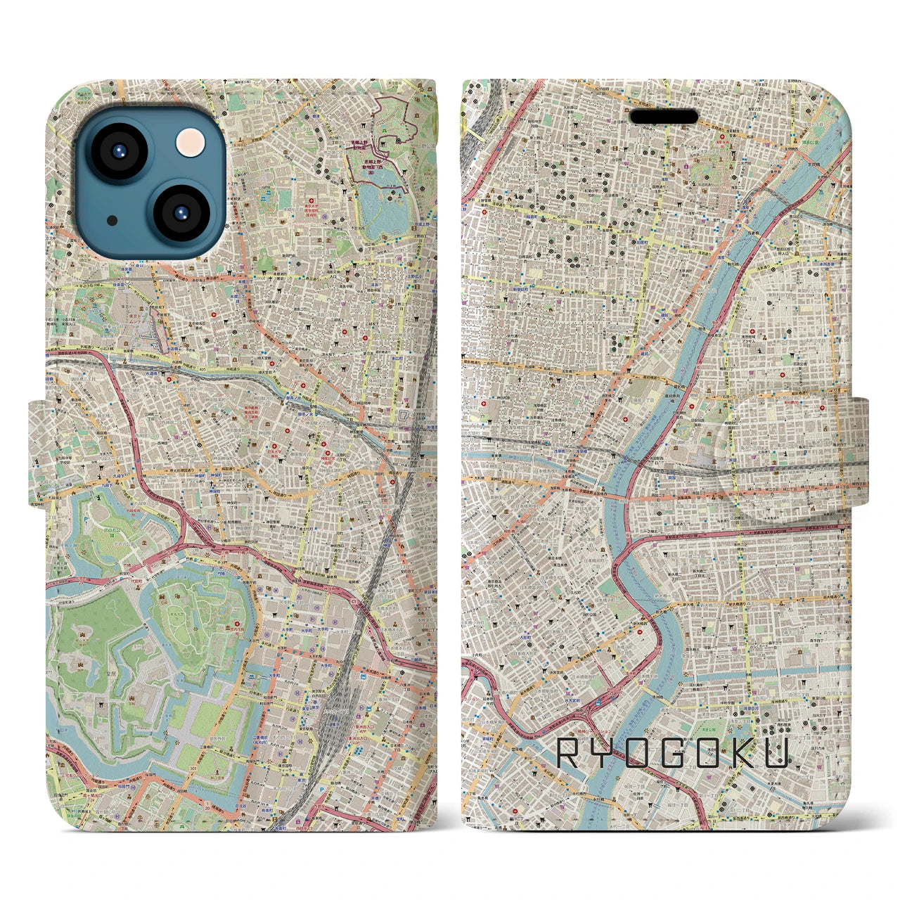 【両国(東京都)】地図柄iPhoneケース(手帳タイプ)ナチュラル・iPhone 13 用