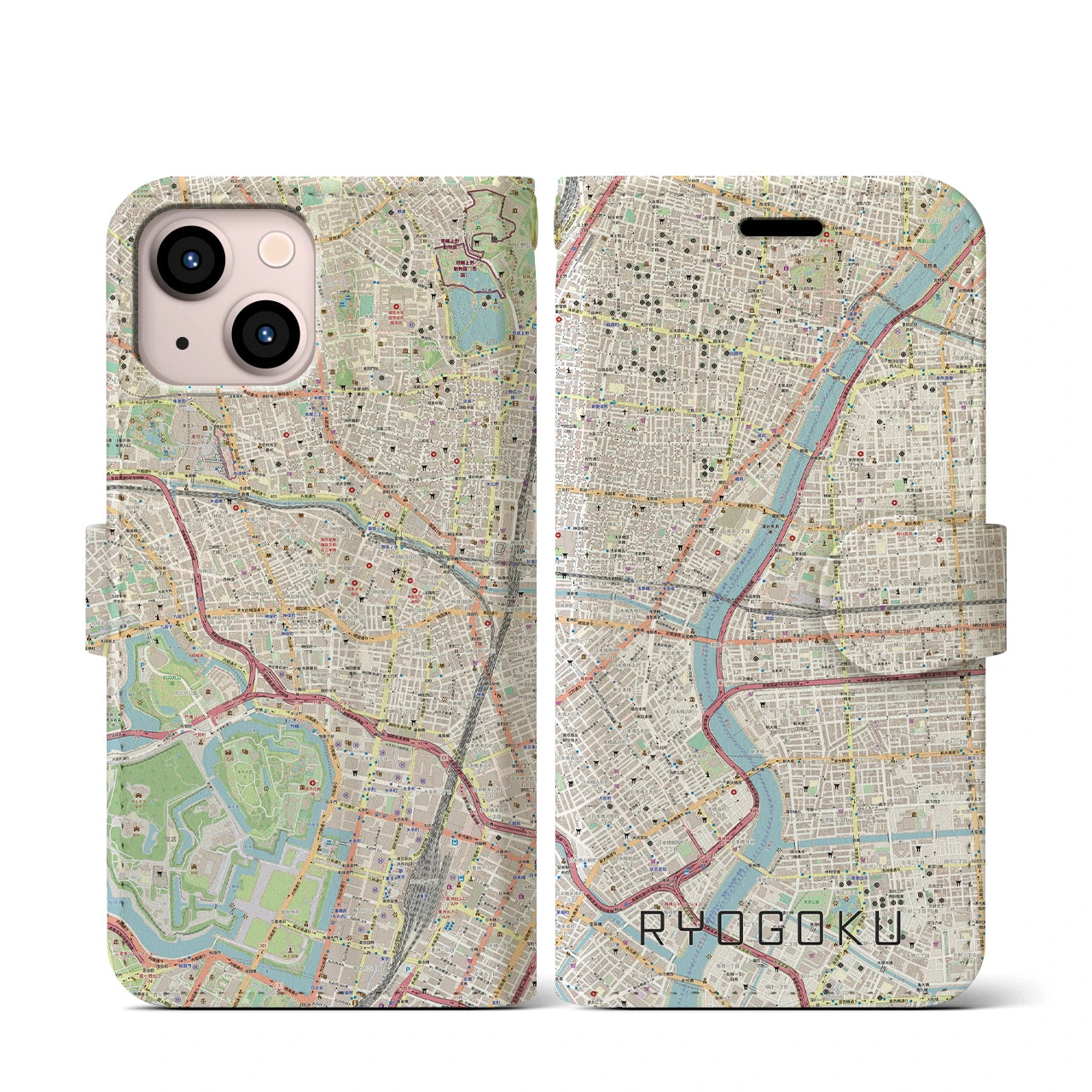 【両国(東京都)】地図柄iPhoneケース(手帳タイプ)ナチュラル・iPhone 13 mini 用