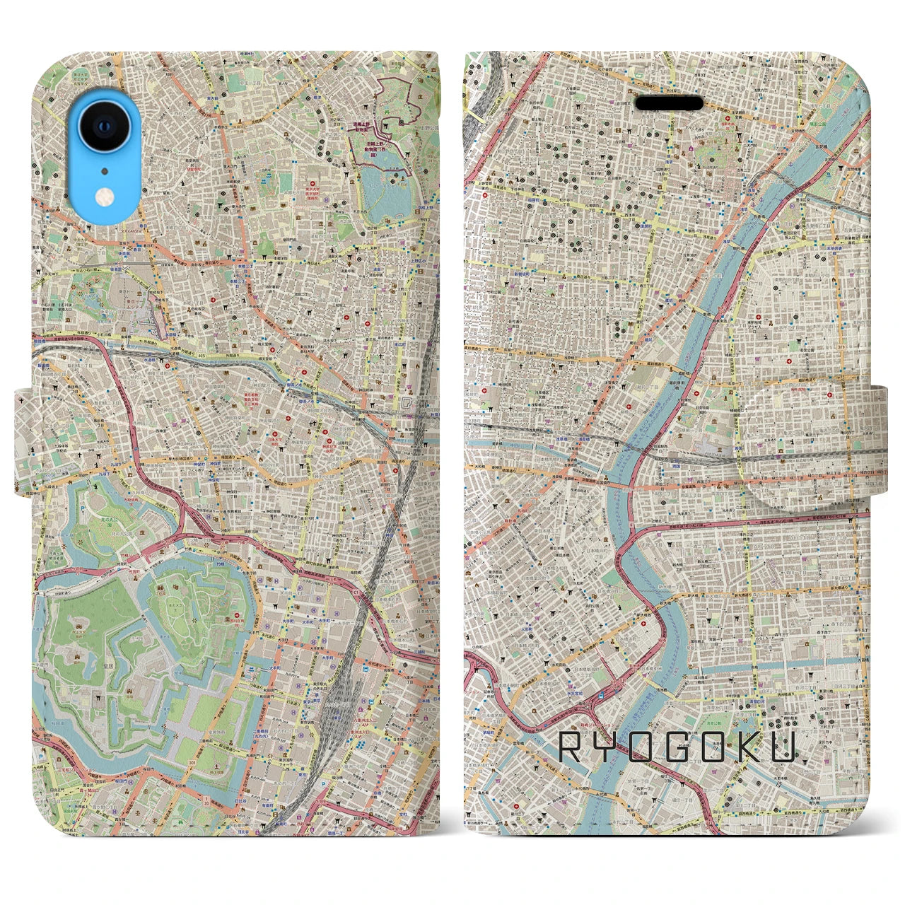【両国(東京都)】地図柄iPhoneケース(手帳タイプ)ナチュラル・iPhone XR 用