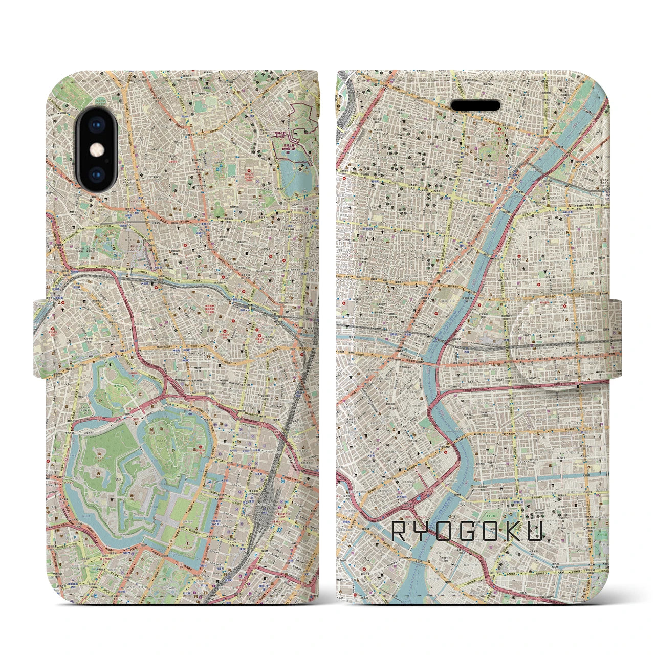 【両国(東京都)】地図柄iPhoneケース(手帳タイプ)ナチュラル・iPhone XS / X 用