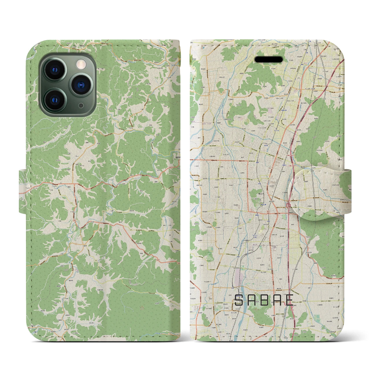 【鯖江(福井県)】地図柄iPhoneケース(手帳タイプ)ナチュラル・iPhone 11 Pro 用