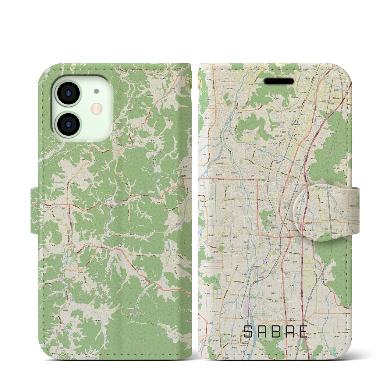 【鯖江(福井県)】地図柄iPhoneケース(手帳タイプ)ナチュラル・iPhone 12 mini 用