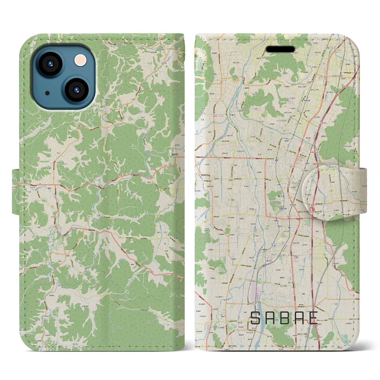 【鯖江(福井県)】地図柄iPhoneケース(手帳タイプ)ナチュラル・iPhone 13 用