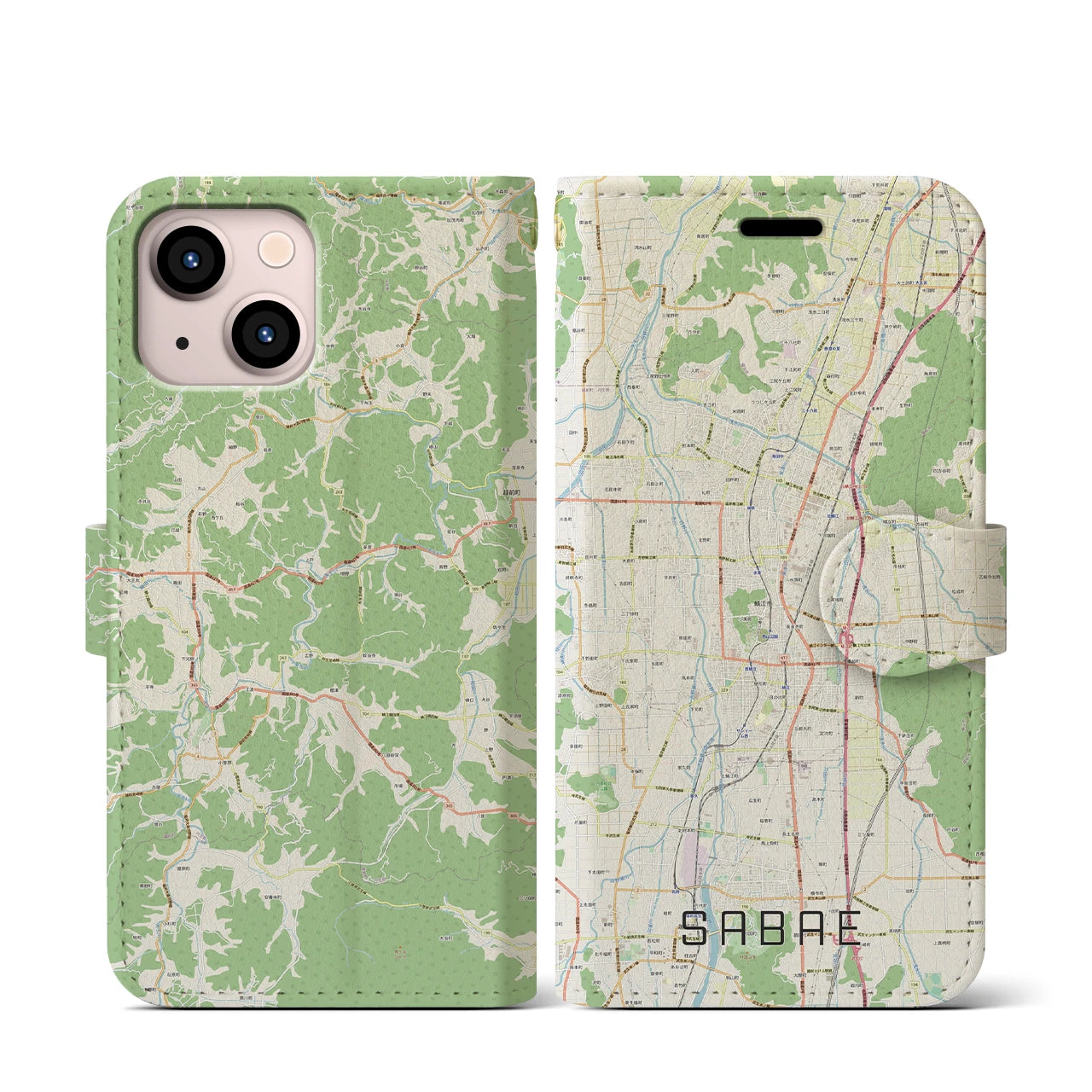【鯖江(福井県)】地図柄iPhoneケース(手帳タイプ)ナチュラル・iPhone 13 mini 用