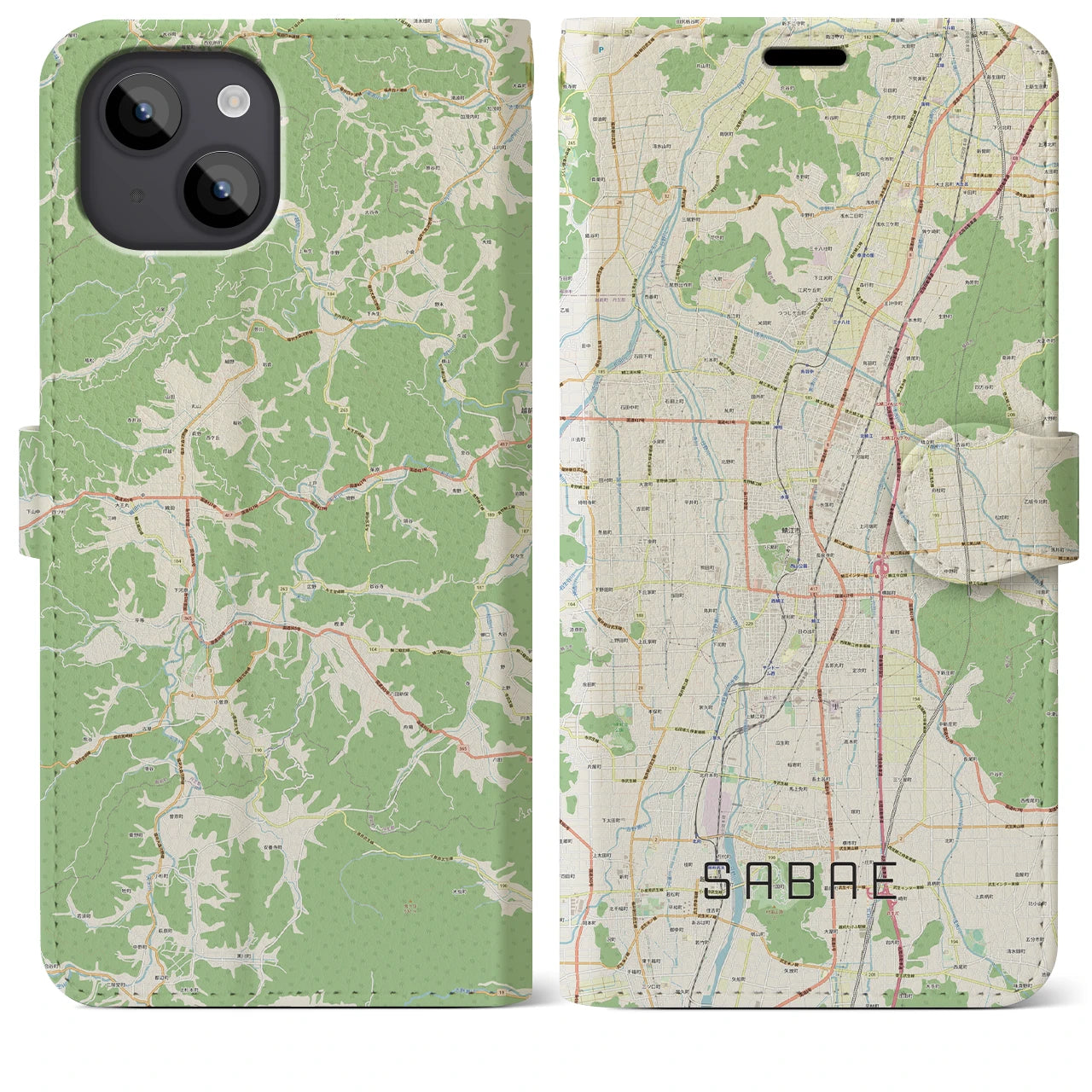 【鯖江(福井県)】地図柄iPhoneケース(手帳タイプ)ナチュラル・iPhone 14 Plus 用