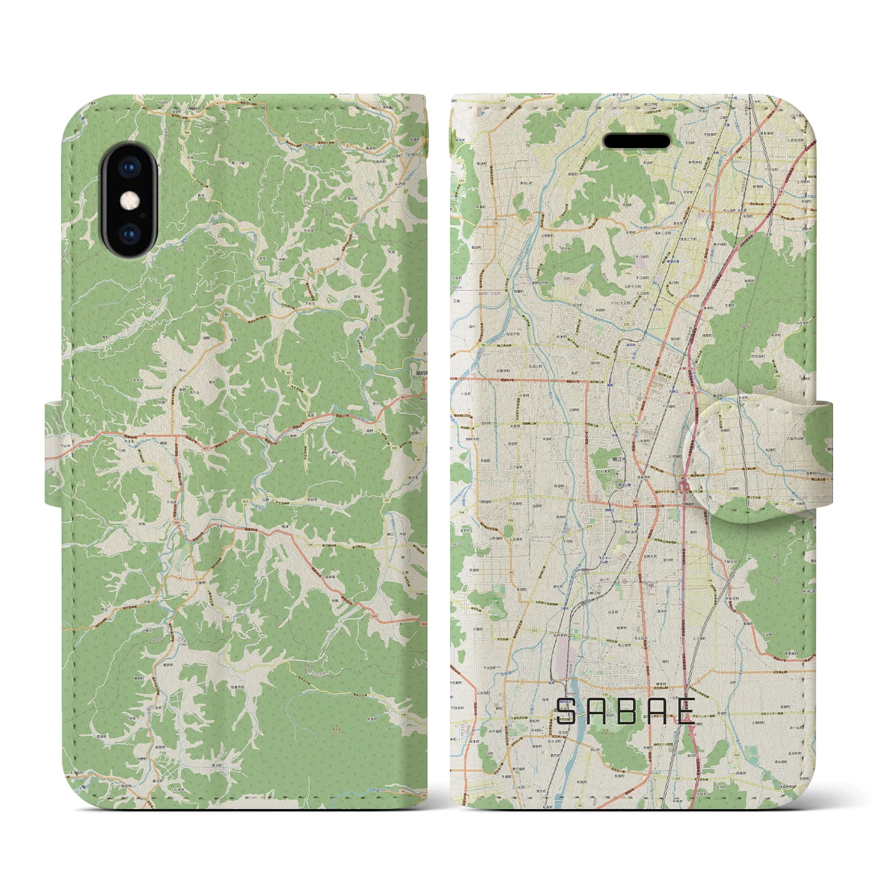 【鯖江(福井県)】地図柄iPhoneケース(手帳タイプ)ナチュラル・iPhone XS / X 用
