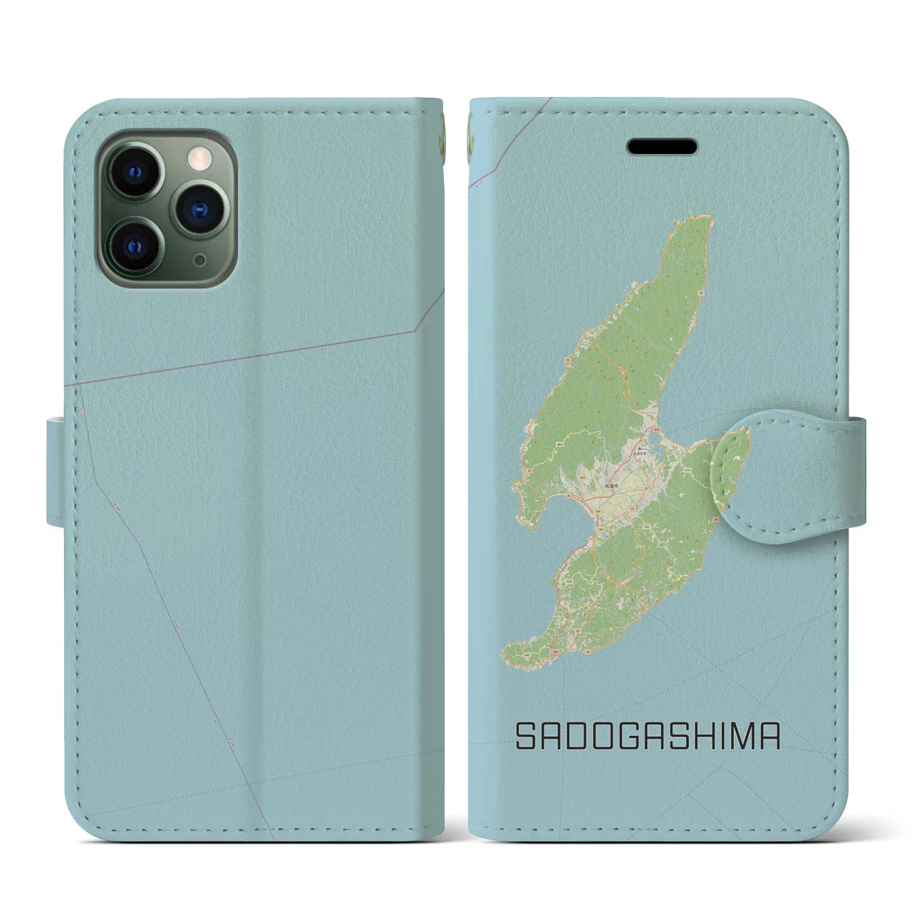 【佐渡島(新潟県)】地図柄iPhoneケース(手帳タイプ)ナチュラル・iPhone 11 Pro 用