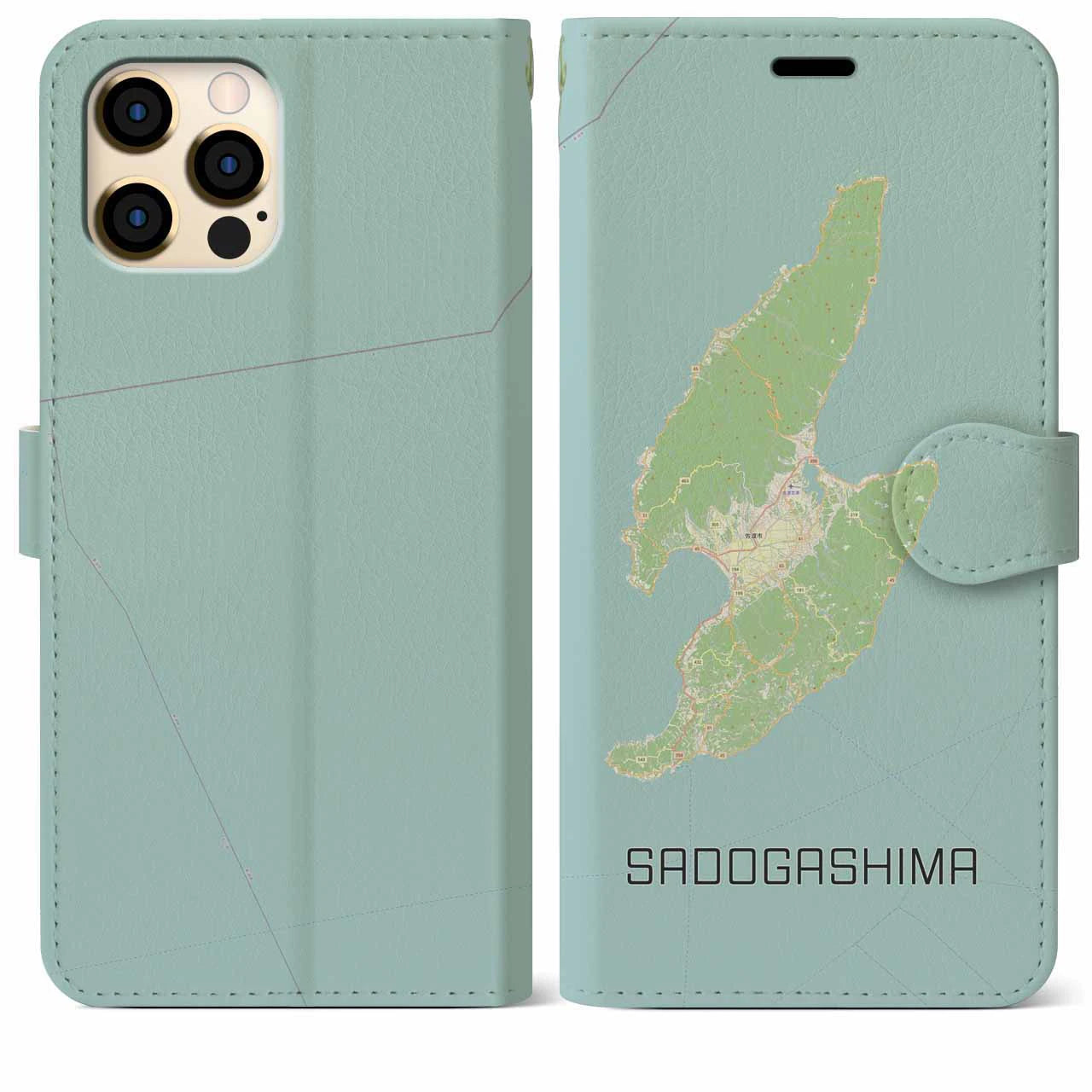【佐渡島(新潟県)】地図柄iPhoneケース(手帳タイプ)ナチュラル・iPhone 12 Pro Max 用