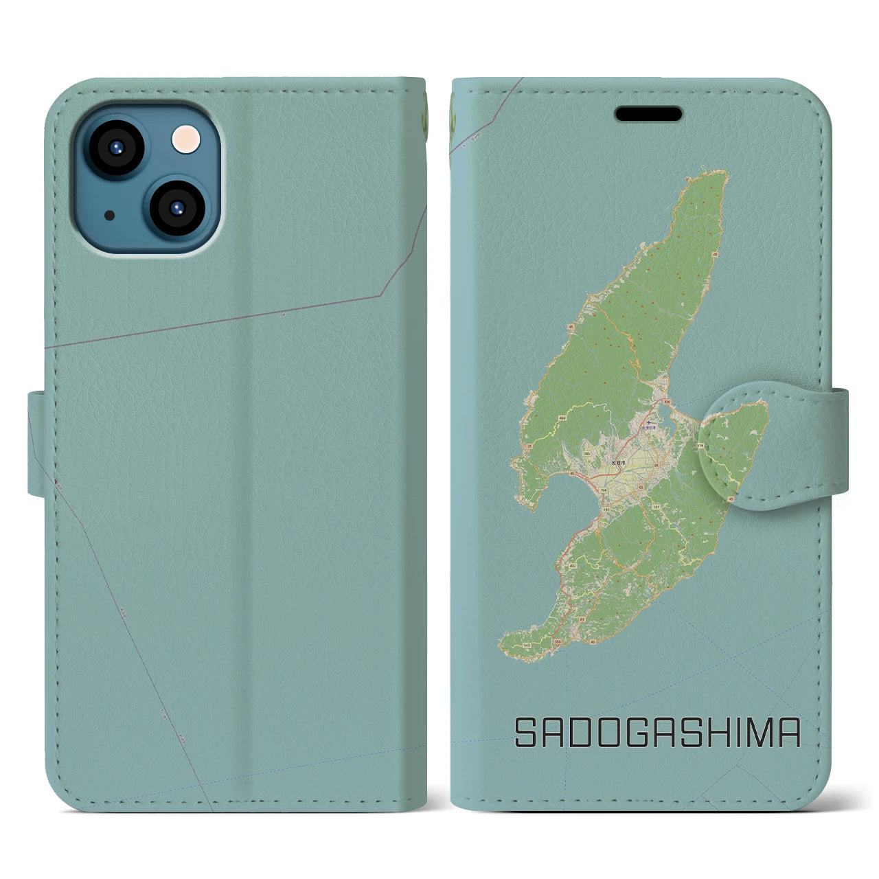 【佐渡島(新潟県)】地図柄iPhoneケース(手帳タイプ)ナチュラル・iPhone 13 用