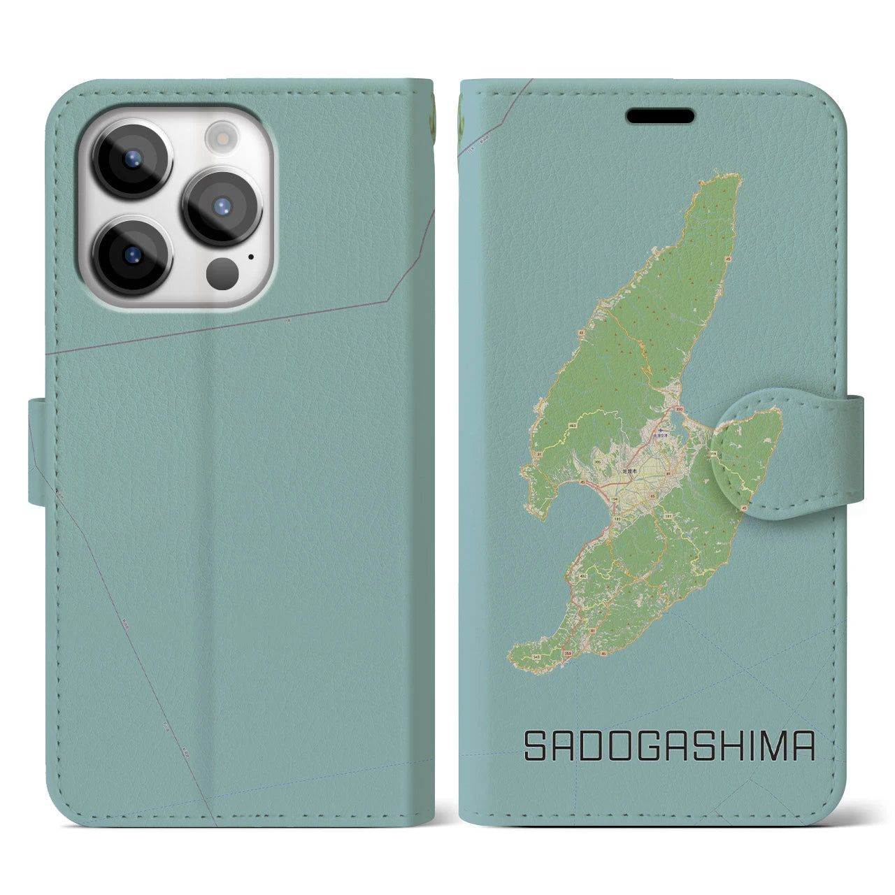 【佐渡島(新潟県)】地図柄iPhoneケース(手帳タイプ)ナチュラル・iPhone 14 Pro 用