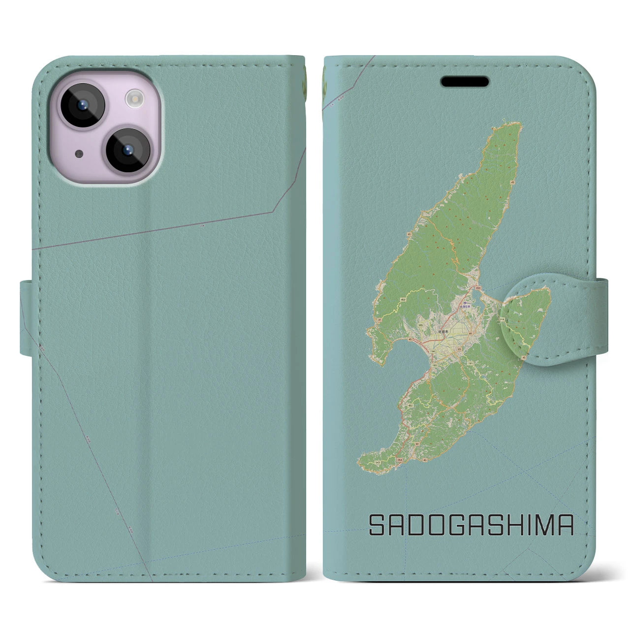 【佐渡島(新潟県)】地図柄iPhoneケース(手帳タイプ)ナチュラル・iPhone 14 用