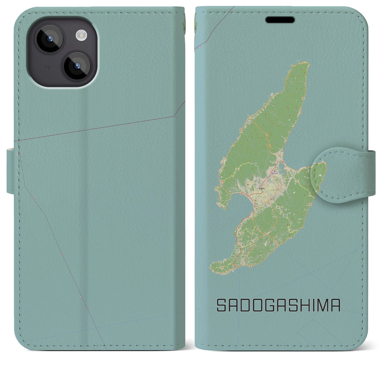 【佐渡島(新潟県)】地図柄iPhoneケース(手帳タイプ)ナチュラル・iPhone 14 Plus 用
