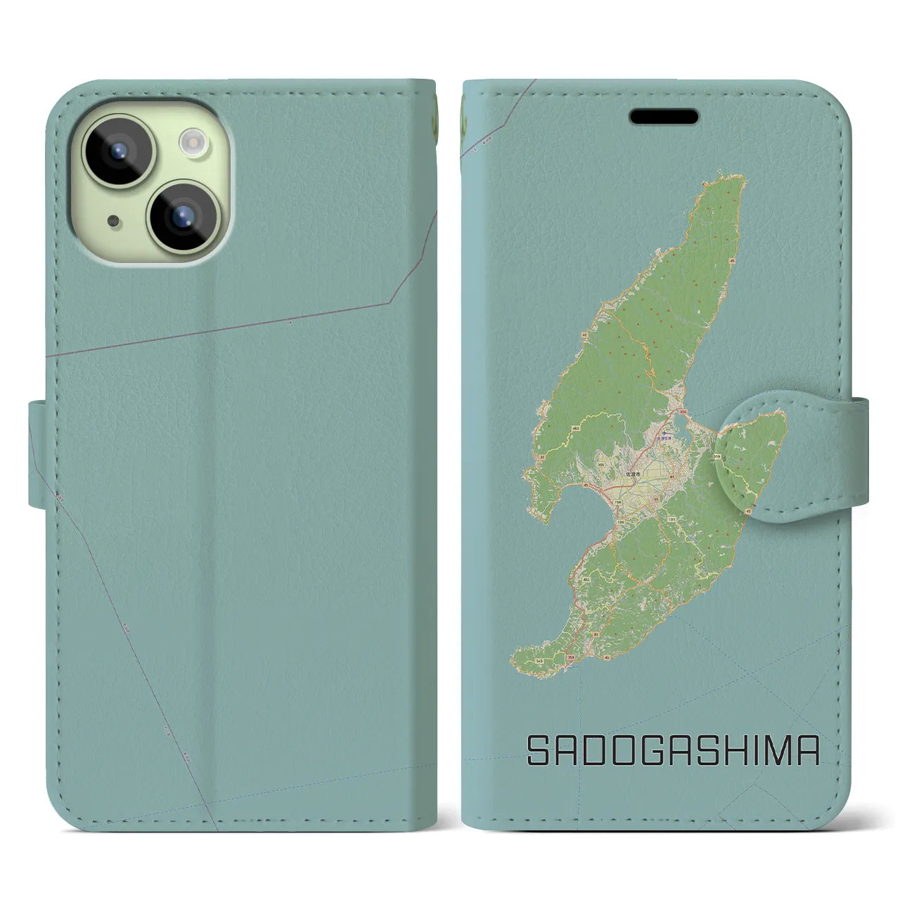 【佐渡島(新潟県)】地図柄iPhoneケース(手帳タイプ)ナチュラル・iPhone 15 用