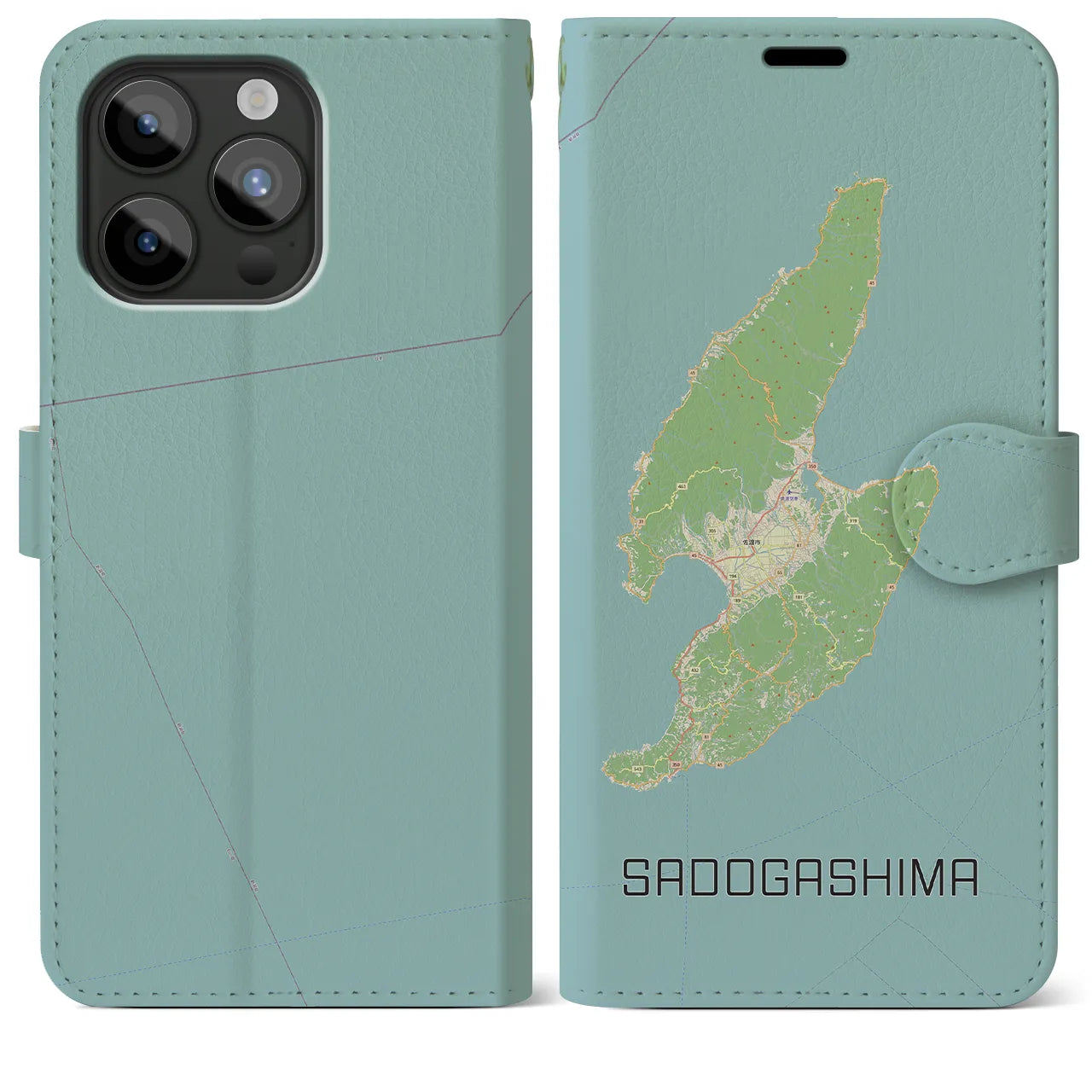 【佐渡島(新潟県)】地図柄iPhoneケース(手帳タイプ)ナチュラル・iPhone 15 Pro Max 用