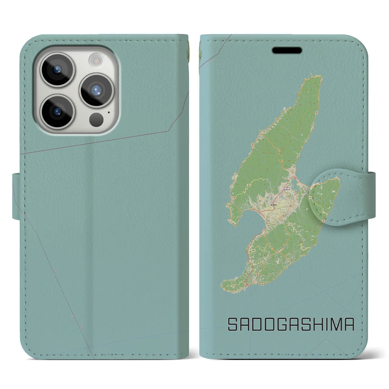 【佐渡島(新潟県)】地図柄iPhoneケース(手帳タイプ)ナチュラル・iPhone 15 Pro 用