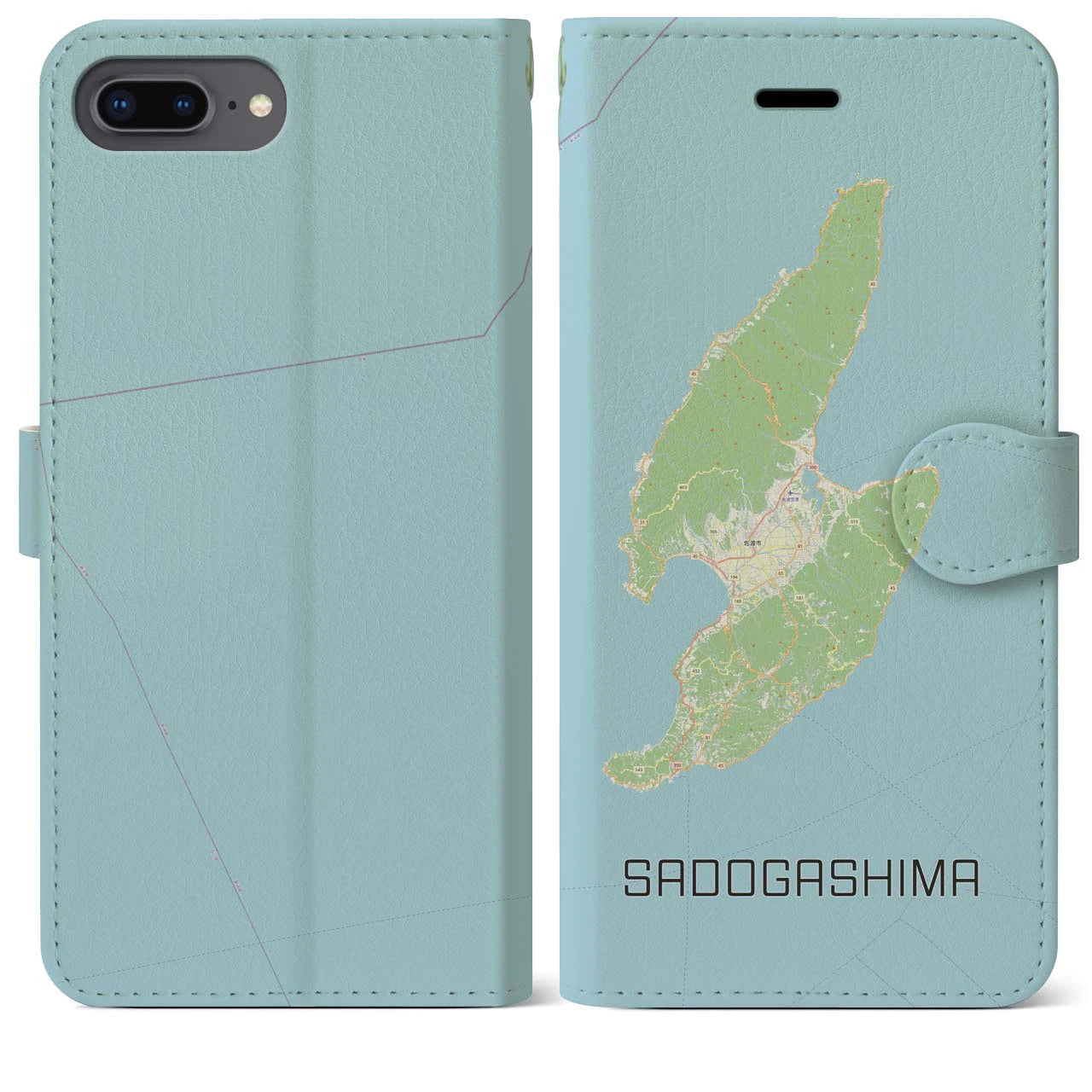 【佐渡島(新潟県)】地図柄iPhoneケース(手帳タイプ)ナチュラル・iPhone 8Plus /7Plus / 6sPlus / 6Plus 用