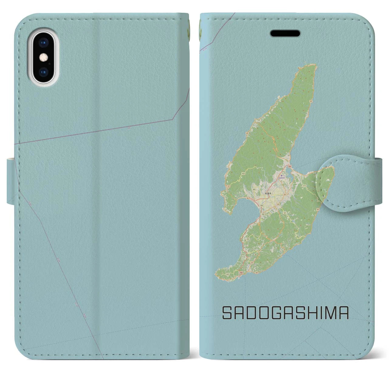 【佐渡島(新潟県)】地図柄iPhoneケース(手帳タイプ)ナチュラル・iPhone XS Max 用