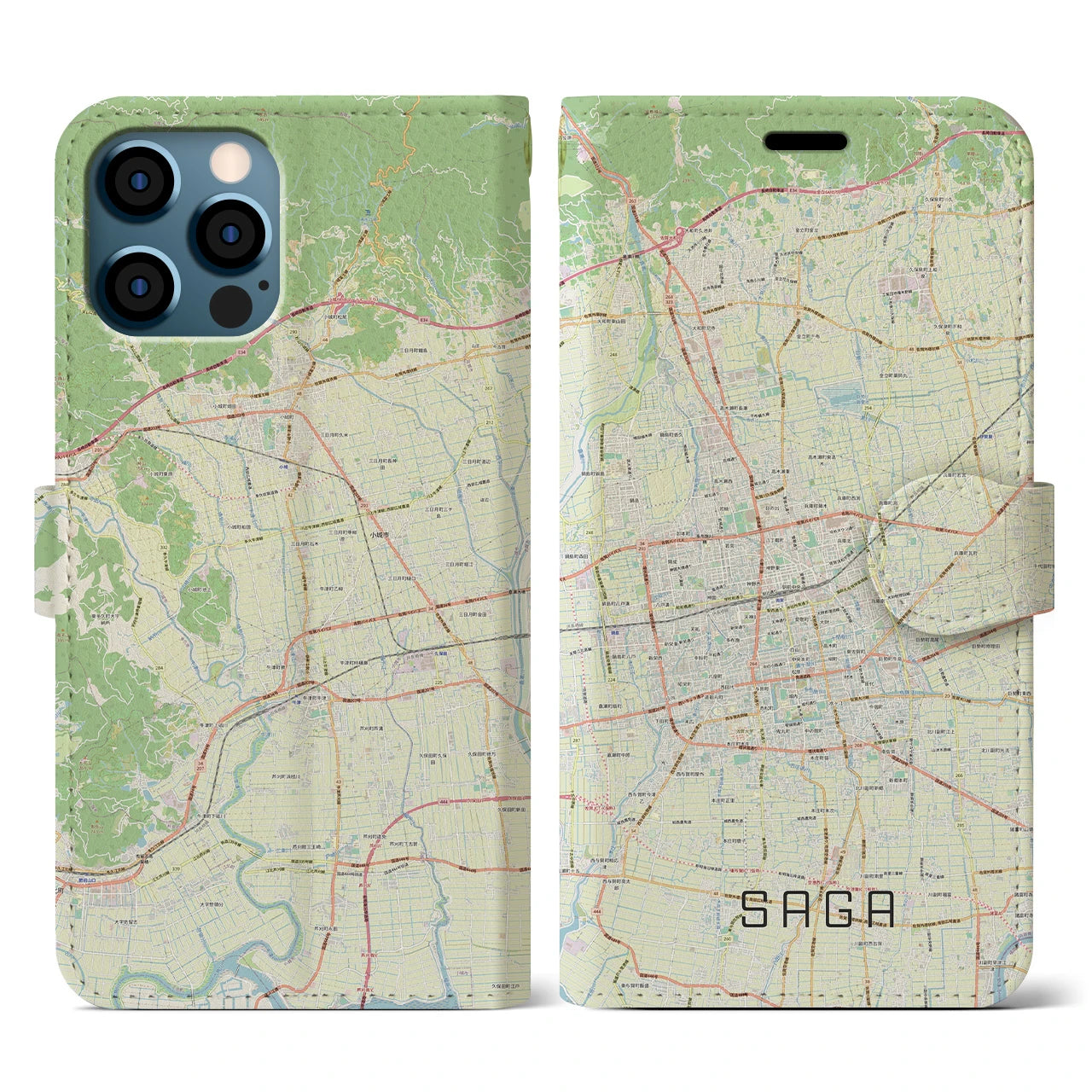 【佐賀2(佐賀県)】地図柄iPhoneケース(手帳タイプ)ナチュラル・iPhone 12 / 12 Pro 用
