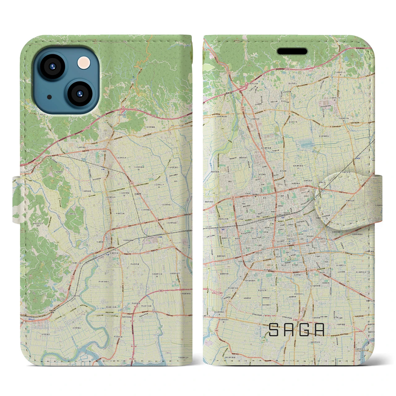 【佐賀2(佐賀県)】地図柄iPhoneケース(手帳タイプ)ナチュラル・iPhone 13 用