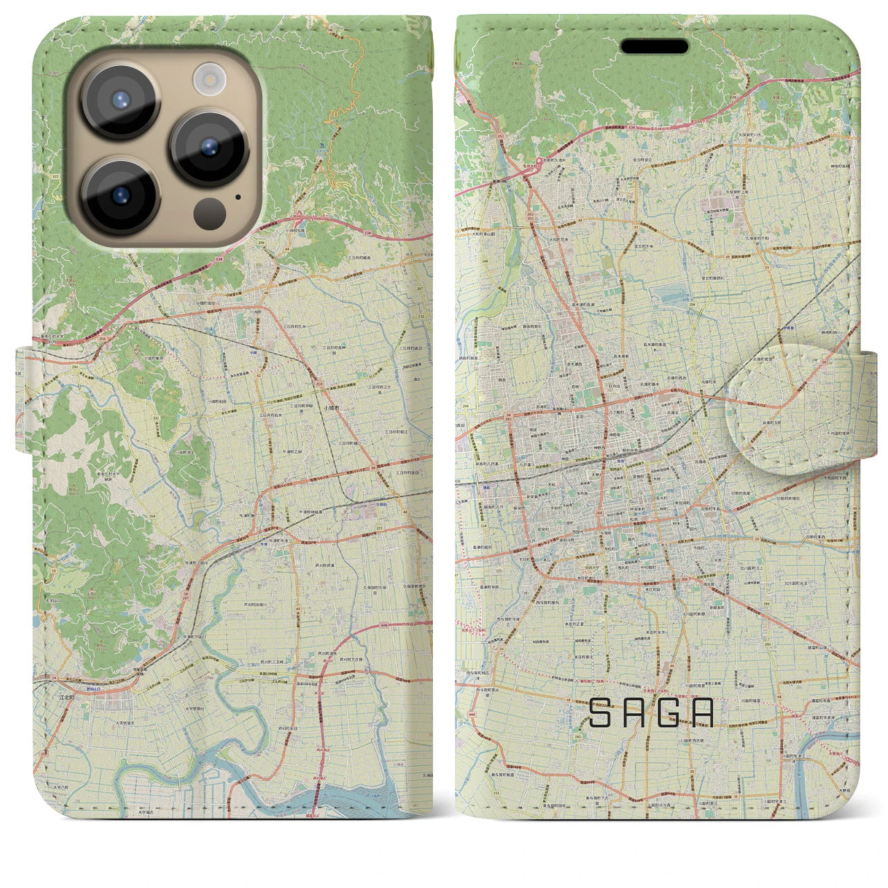 【佐賀2(佐賀県)】地図柄iPhoneケース(手帳タイプ)ナチュラル・iPhone 14 Pro Max 用