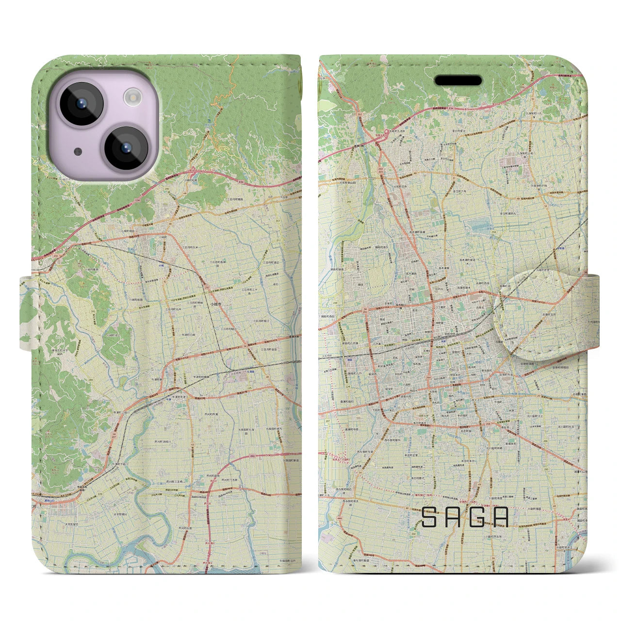 【佐賀2(佐賀県)】地図柄iPhoneケース(手帳タイプ)ナチュラル・iPhone 14 用