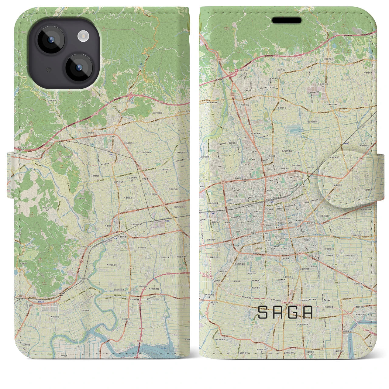 【佐賀2(佐賀県)】地図柄iPhoneケース(手帳タイプ)ナチュラル・iPhone 14 Plus 用