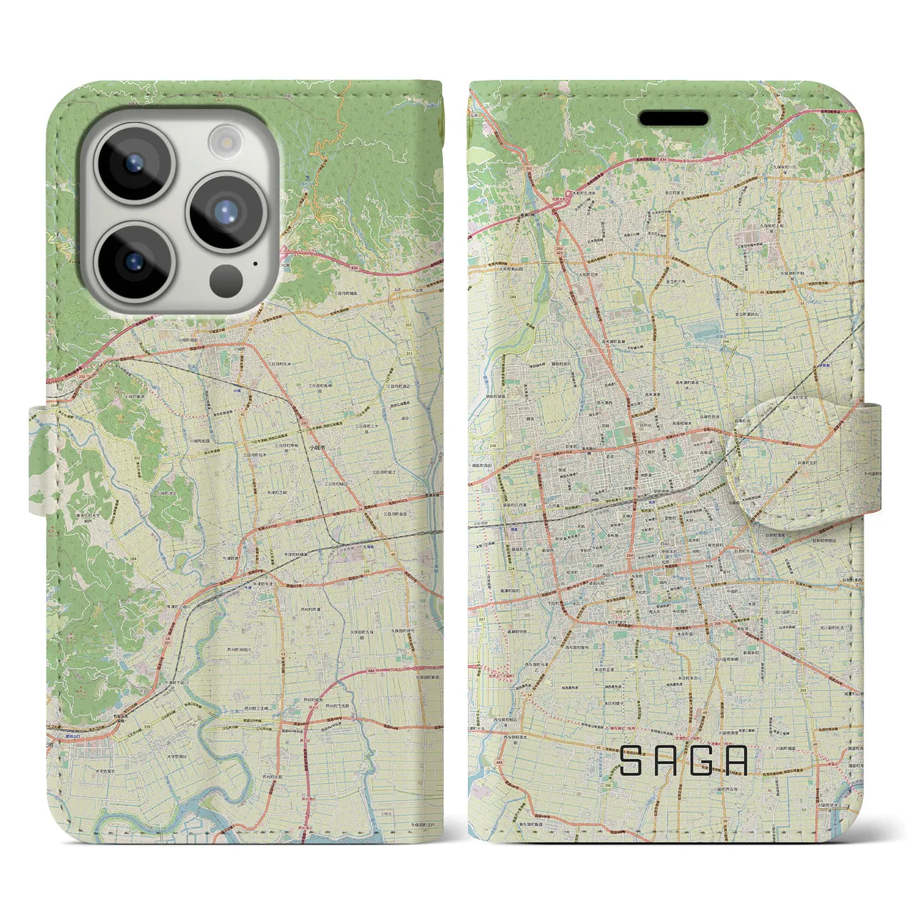【佐賀2(佐賀県)】地図柄iPhoneケース(手帳タイプ)ナチュラル・iPhone 15 Pro 用