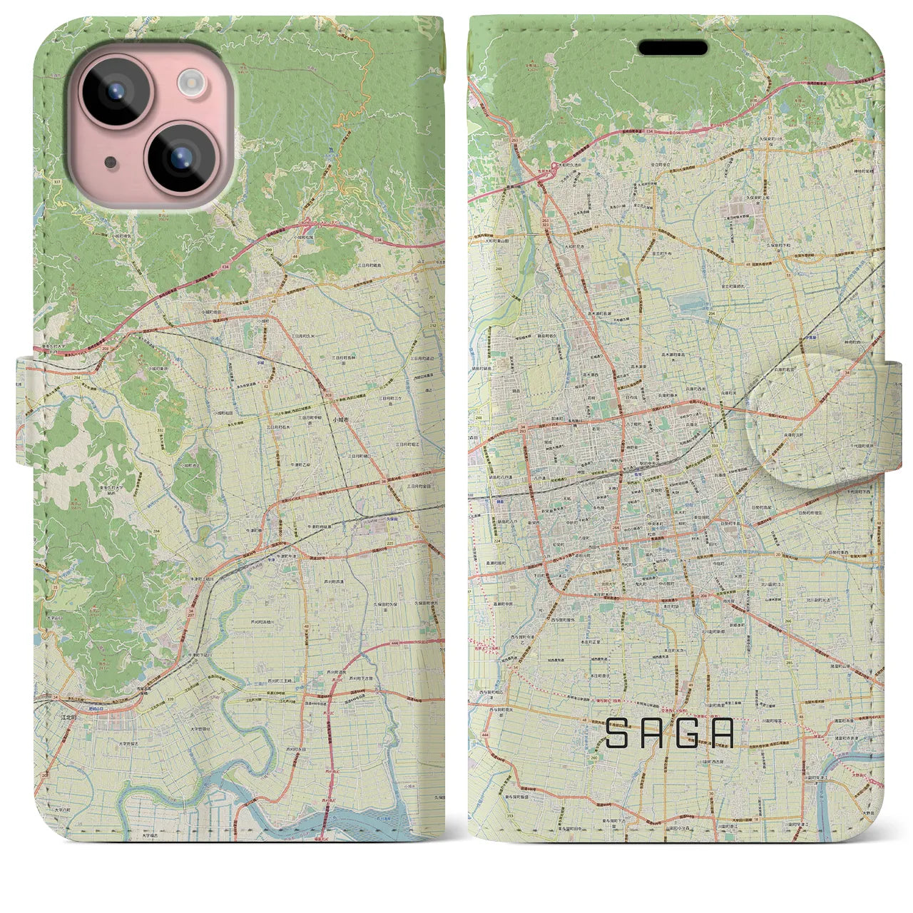 【佐賀2(佐賀県)】地図柄iPhoneケース(手帳タイプ)ナチュラル・iPhone 15 Plus 用