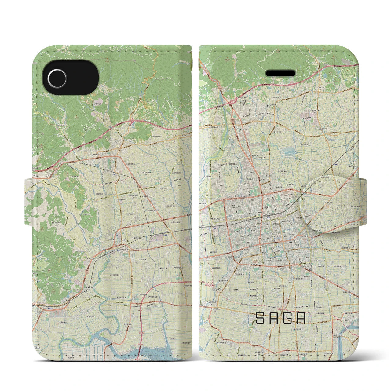 【佐賀2(佐賀県)】地図柄iPhoneケース(手帳タイプ)ナチュラル・iPhone SE(第3 / 第2世代) / 8 / 7 / 6s / 6 用