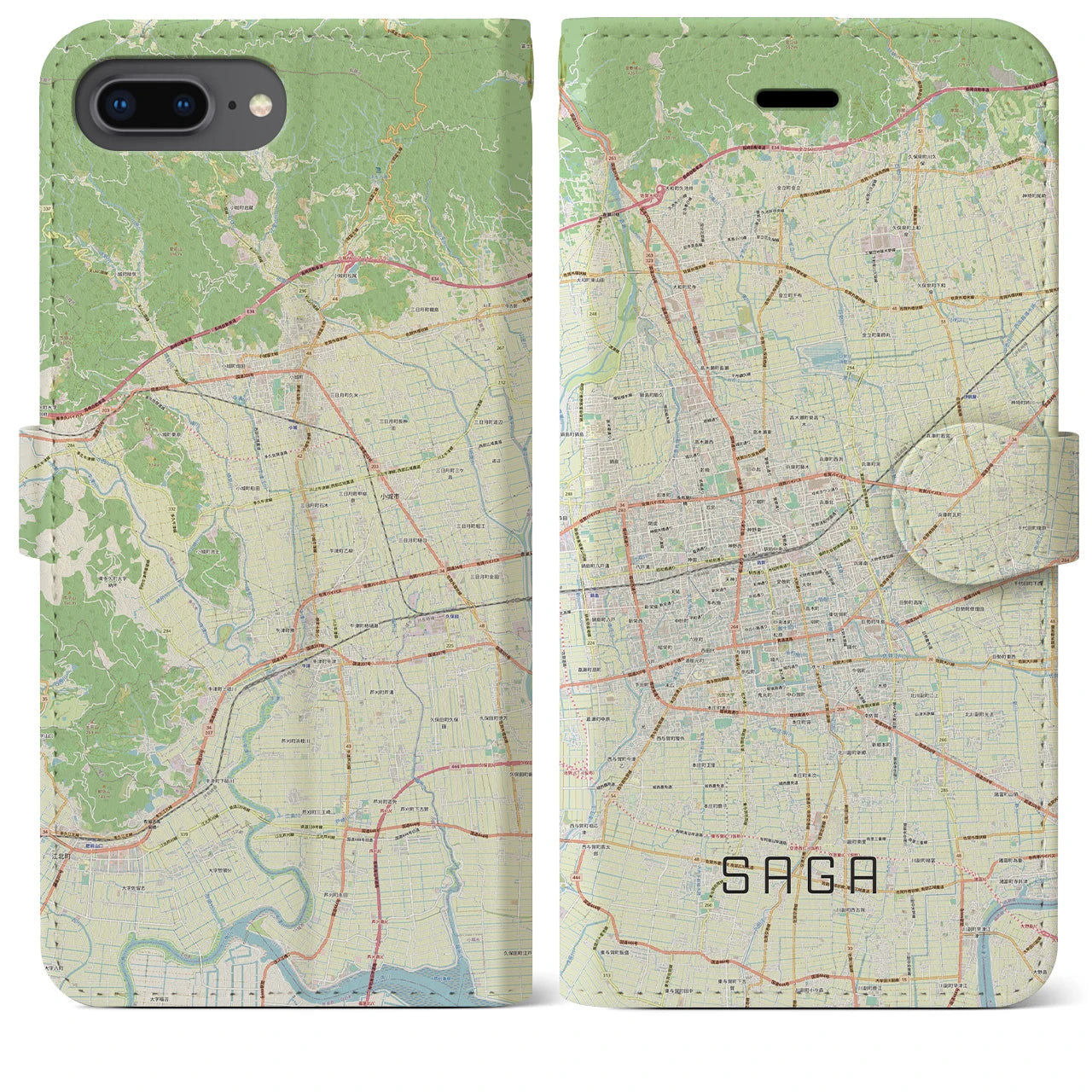 【佐賀2(佐賀県)】地図柄iPhoneケース(手帳タイプ)ナチュラル・iPhone 8Plus /7Plus / 6sPlus / 6Plus 用
