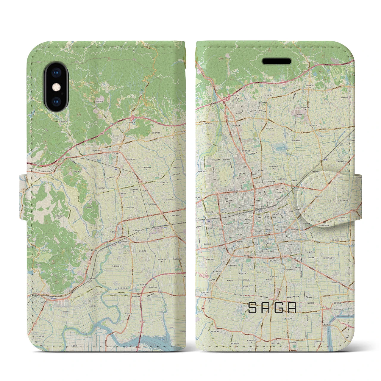【佐賀2(佐賀県)】地図柄iPhoneケース(手帳タイプ)ナチュラル・iPhone XS / X 用
