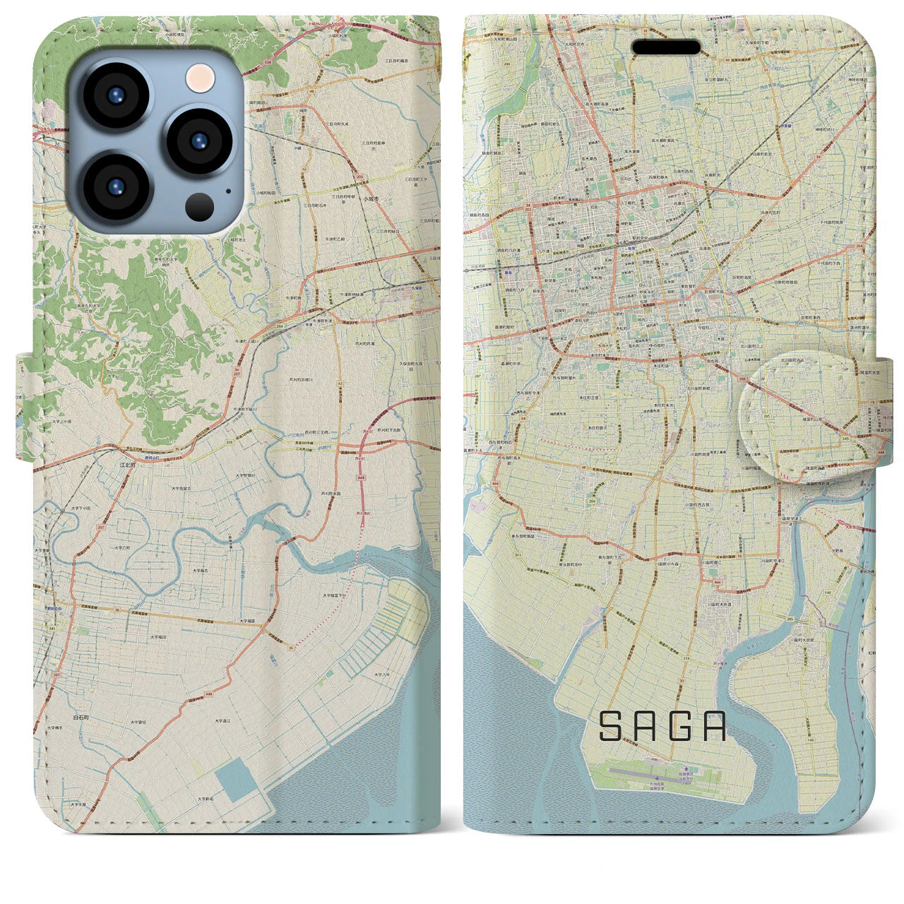 【佐賀(佐賀県)】地図柄iPhoneケース(手帳タイプ)ナチュラル・iPhone 13 Pro Max 用
