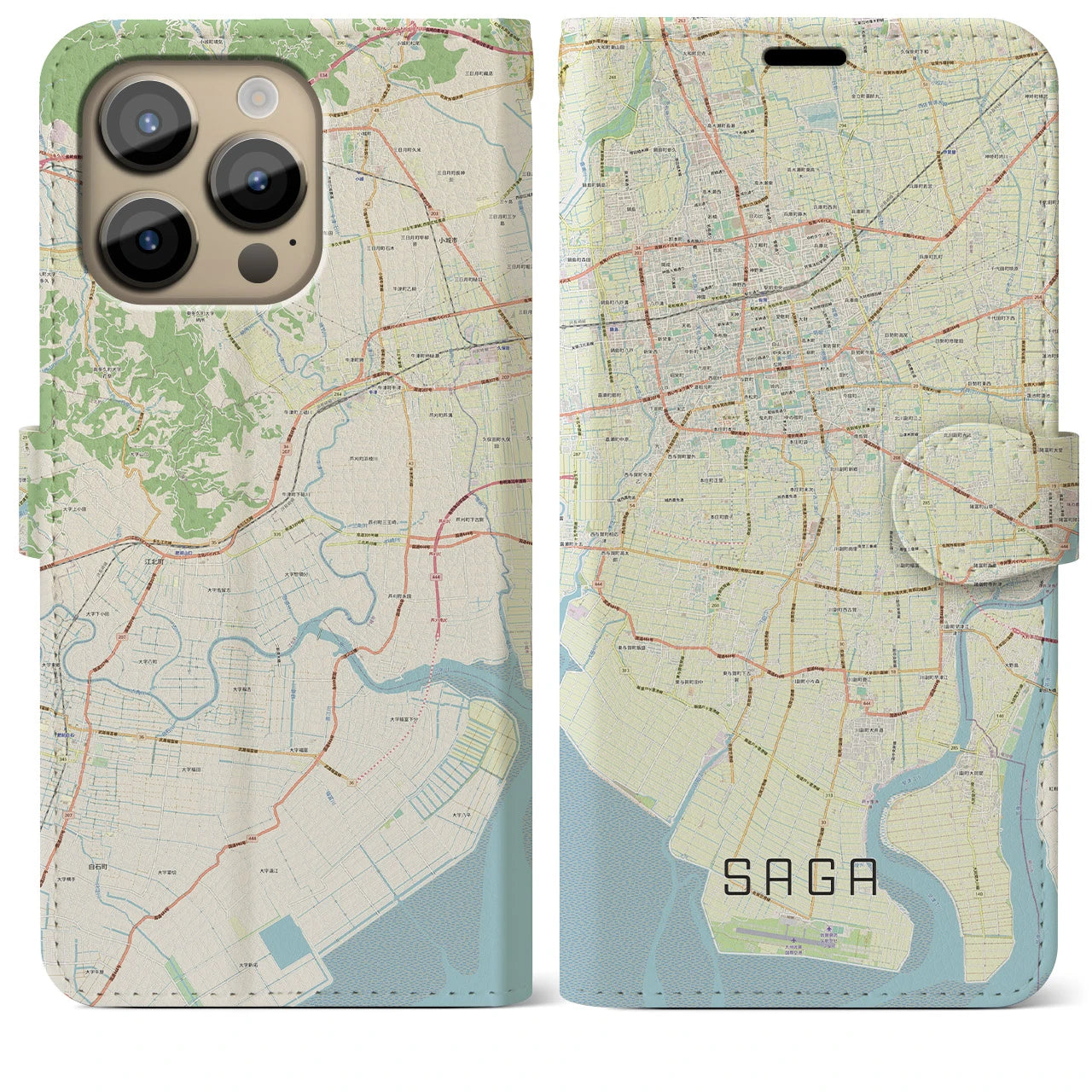 【佐賀(佐賀県)】地図柄iPhoneケース(手帳タイプ)ナチュラル・iPhone 14 Pro Max 用