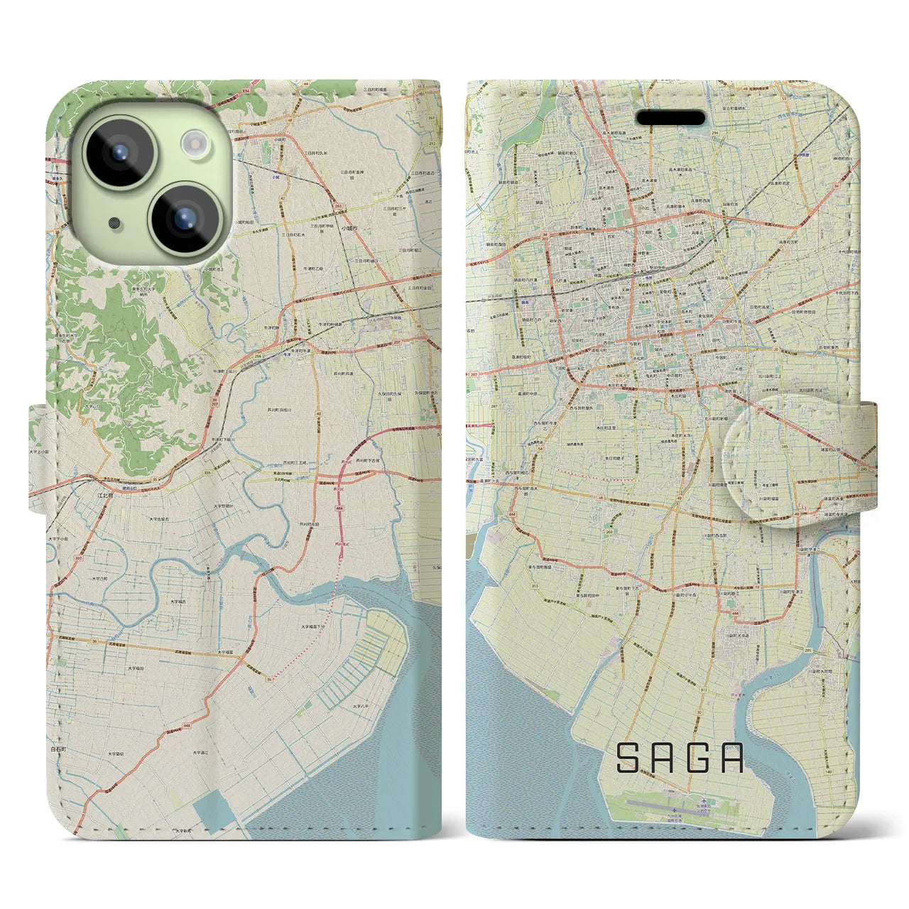 【佐賀(佐賀県)】地図柄iPhoneケース(手帳タイプ)ナチュラル・iPhone 15 用