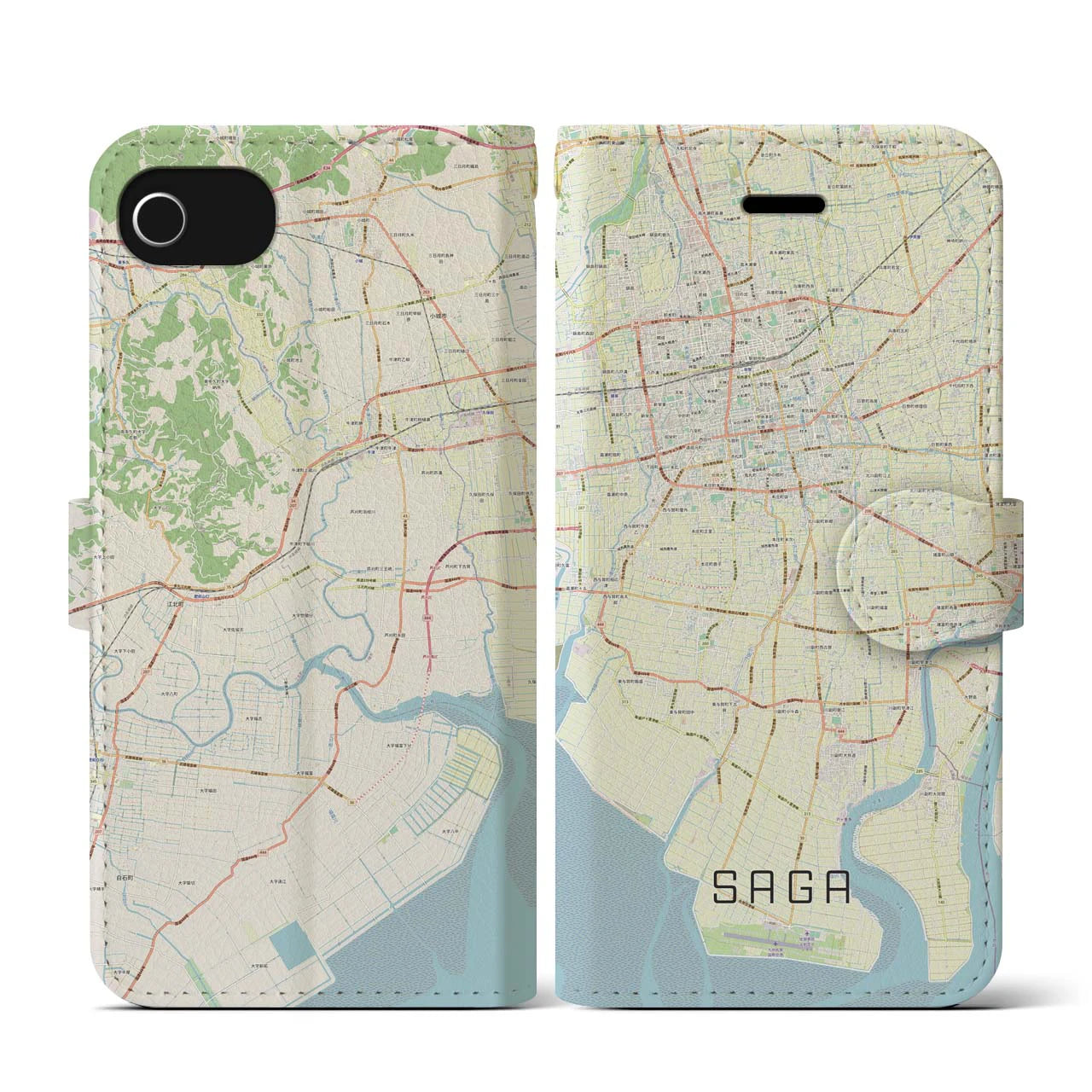 【佐賀(佐賀県)】地図柄iPhoneケース(手帳タイプ)ナチュラル・iPhone SE(第3 / 第2世代) / 8 / 7 / 6s / 6 用