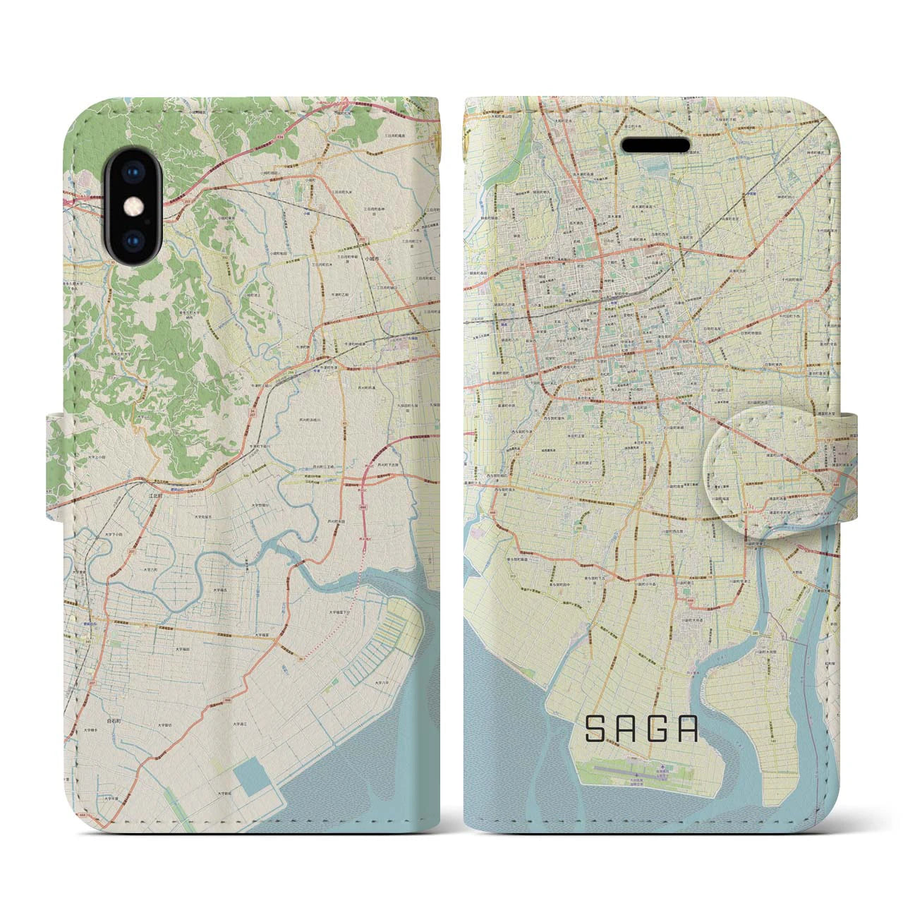 【佐賀(佐賀県)】地図柄iPhoneケース(手帳タイプ)ナチュラル・iPhone XS / X 用