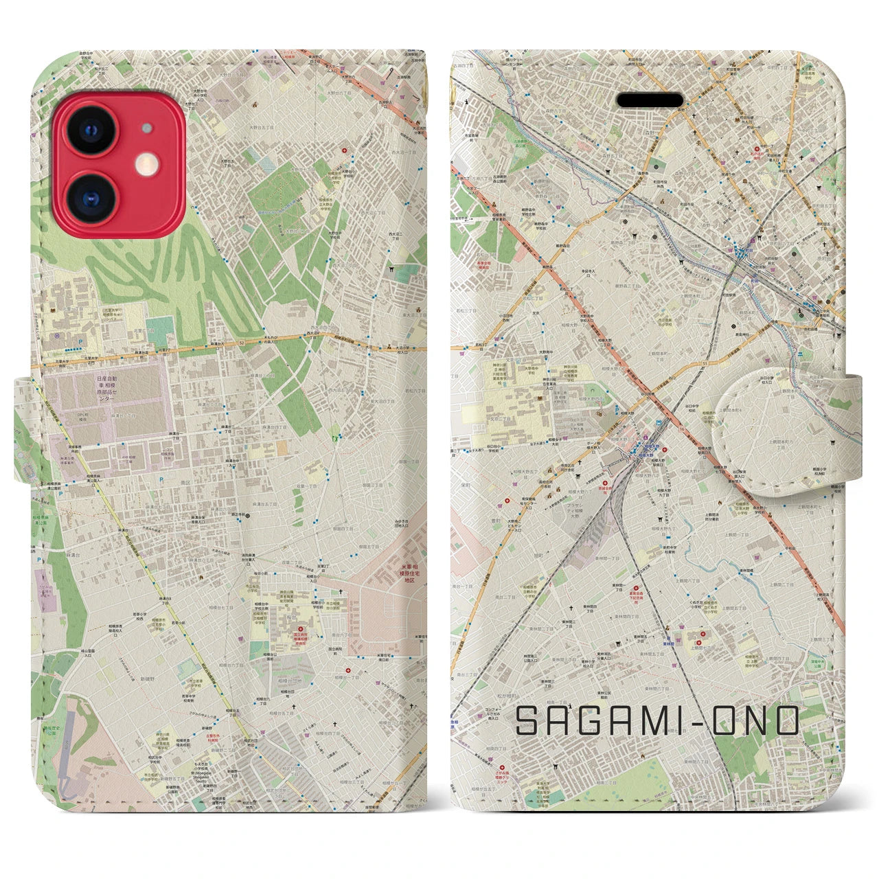 【相模大野(神奈川県)】地図柄iPhoneケース(手帳タイプ)ナチュラル・iPhone 11 用