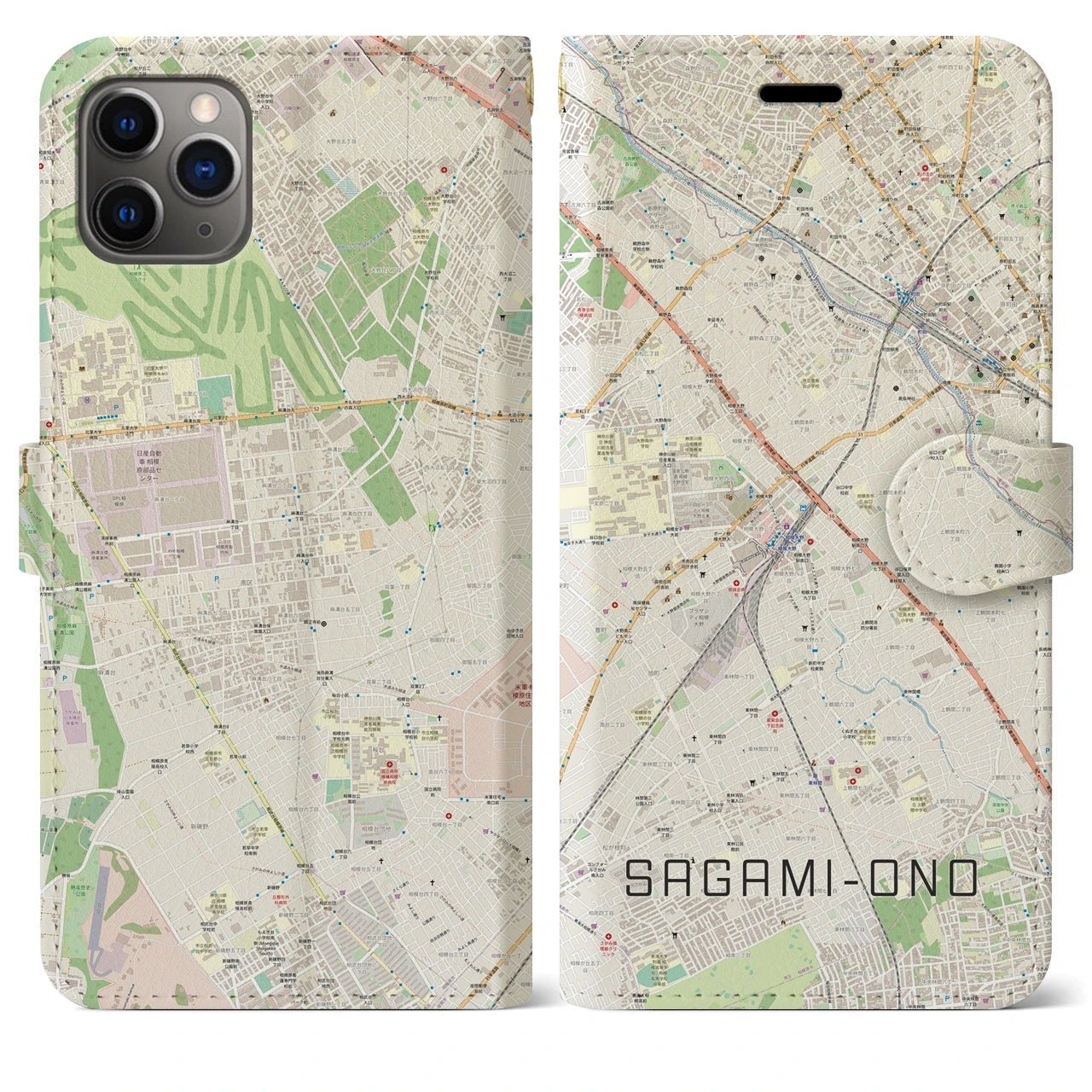 【相模大野(神奈川県)】地図柄iPhoneケース(手帳タイプ)ナチュラル・iPhone 11 Pro Max 用