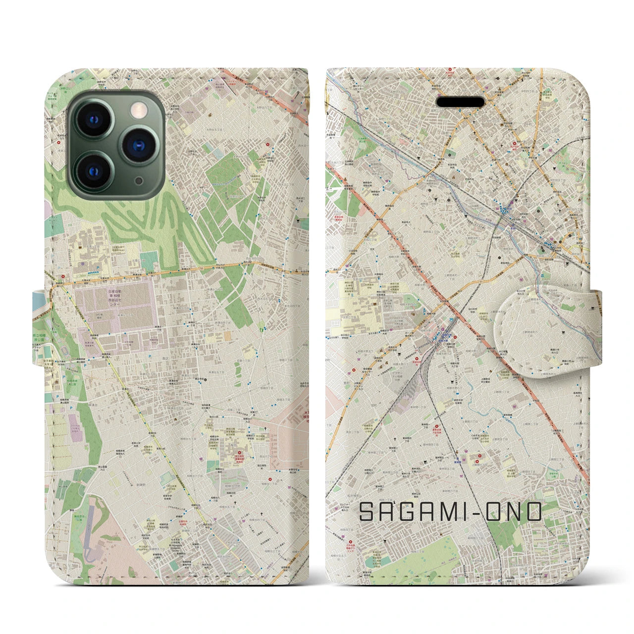 【相模大野(神奈川県)】地図柄iPhoneケース(手帳タイプ)ナチュラル・iPhone 11 Pro 用