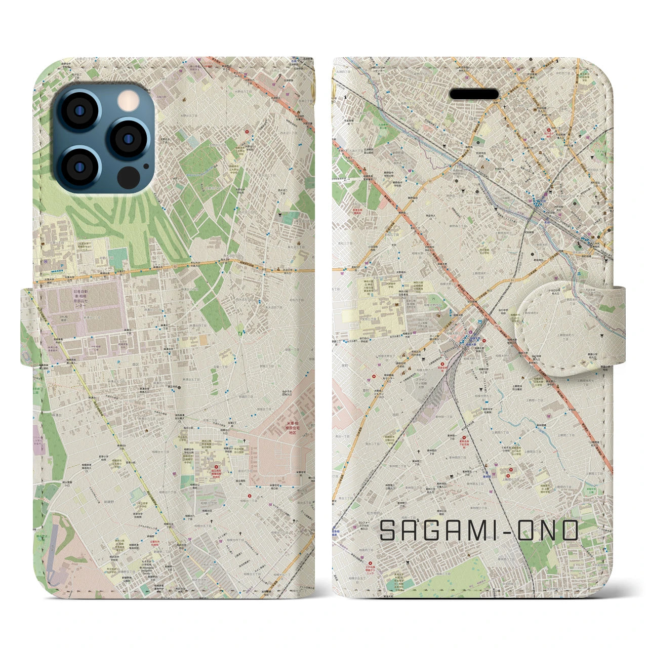 【相模大野(神奈川県)】地図柄iPhoneケース(手帳タイプ)ナチュラル・iPhone 12 / 12 Pro 用