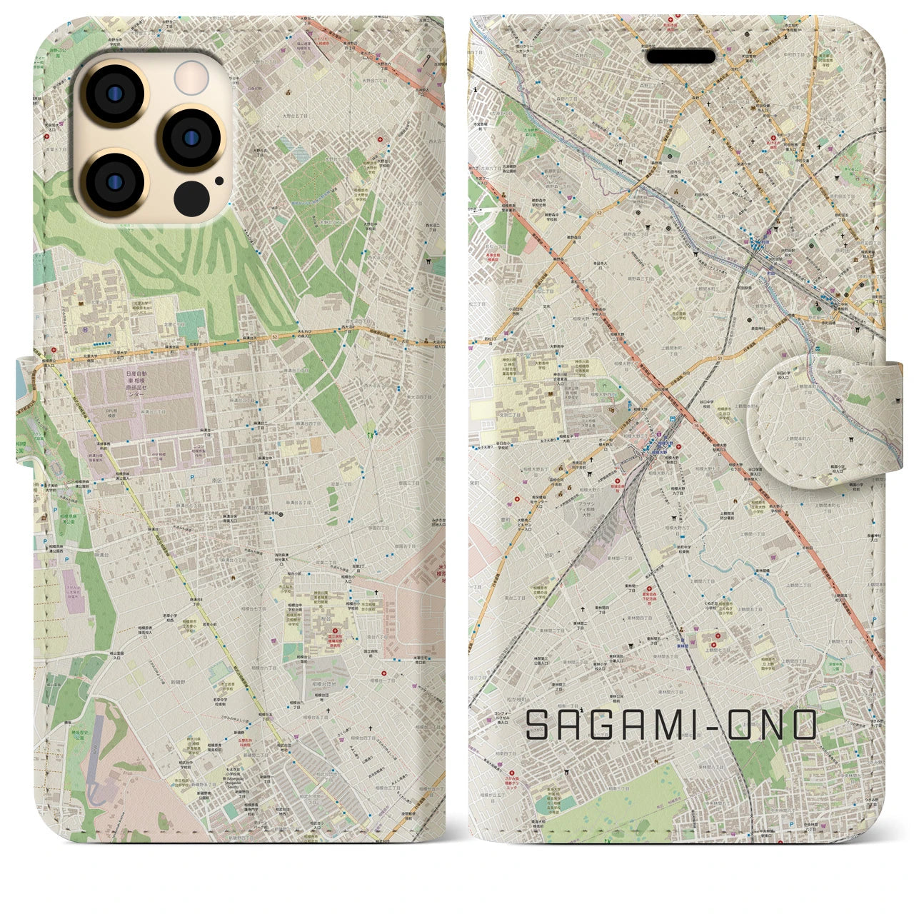 【相模大野(神奈川県)】地図柄iPhoneケース(手帳タイプ)ナチュラル・iPhone 12 Pro Max 用